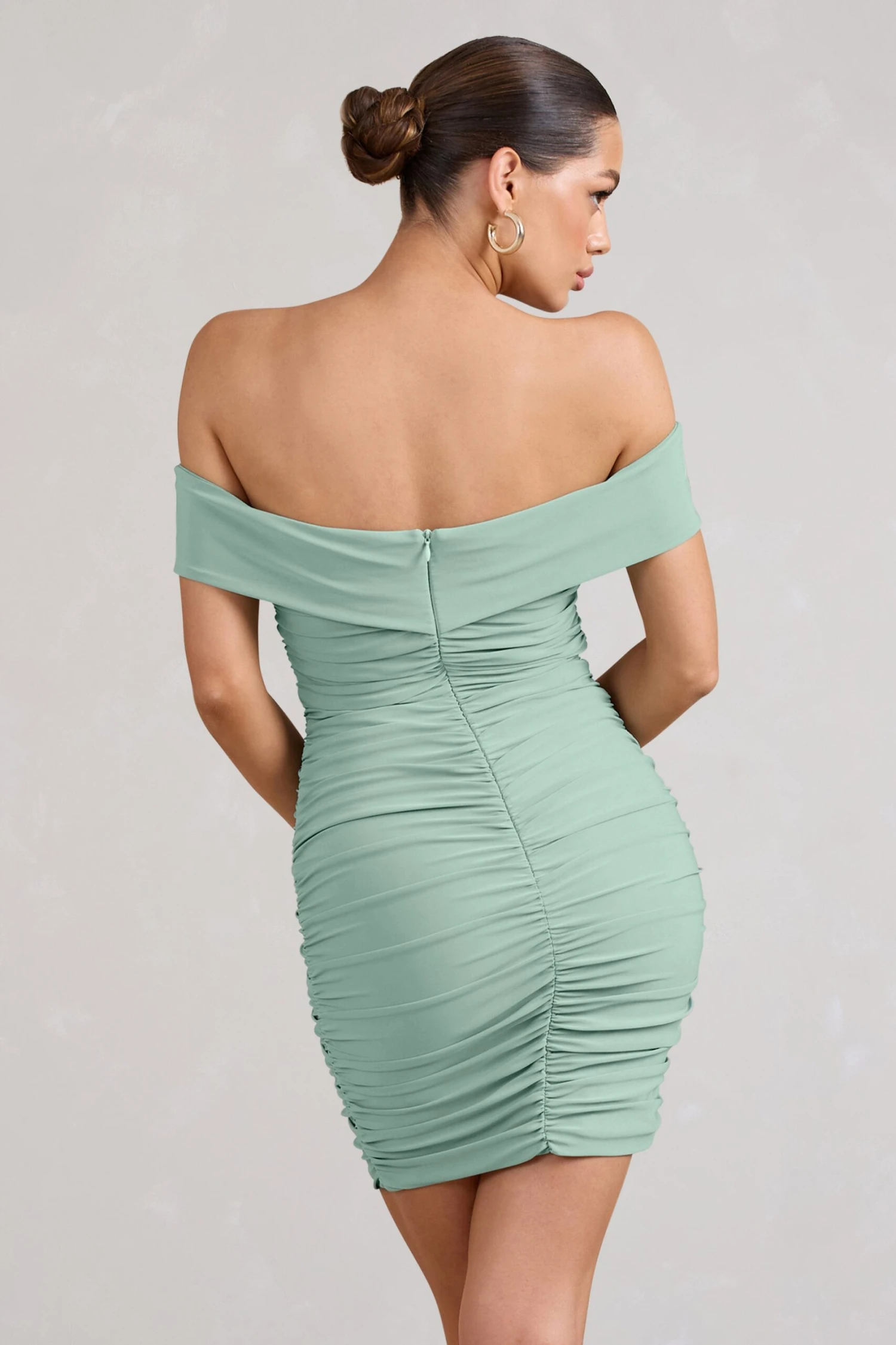 Appreciate | Sage Off The Shoulder Ruched Mini Dress - Image 2