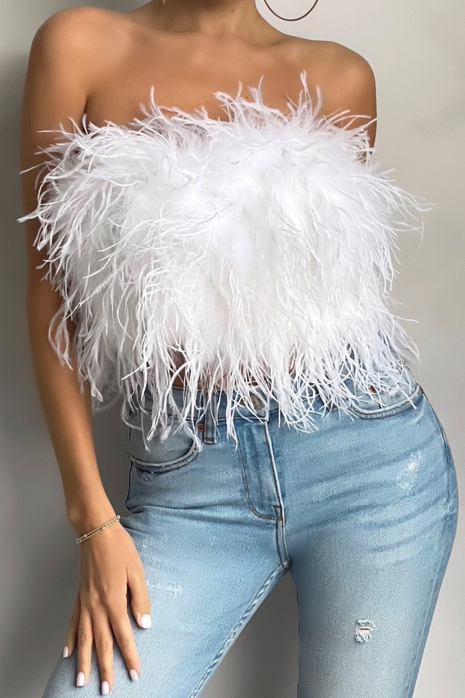 Dream Daze | White Feather Bandeau Crop Top - Image 3