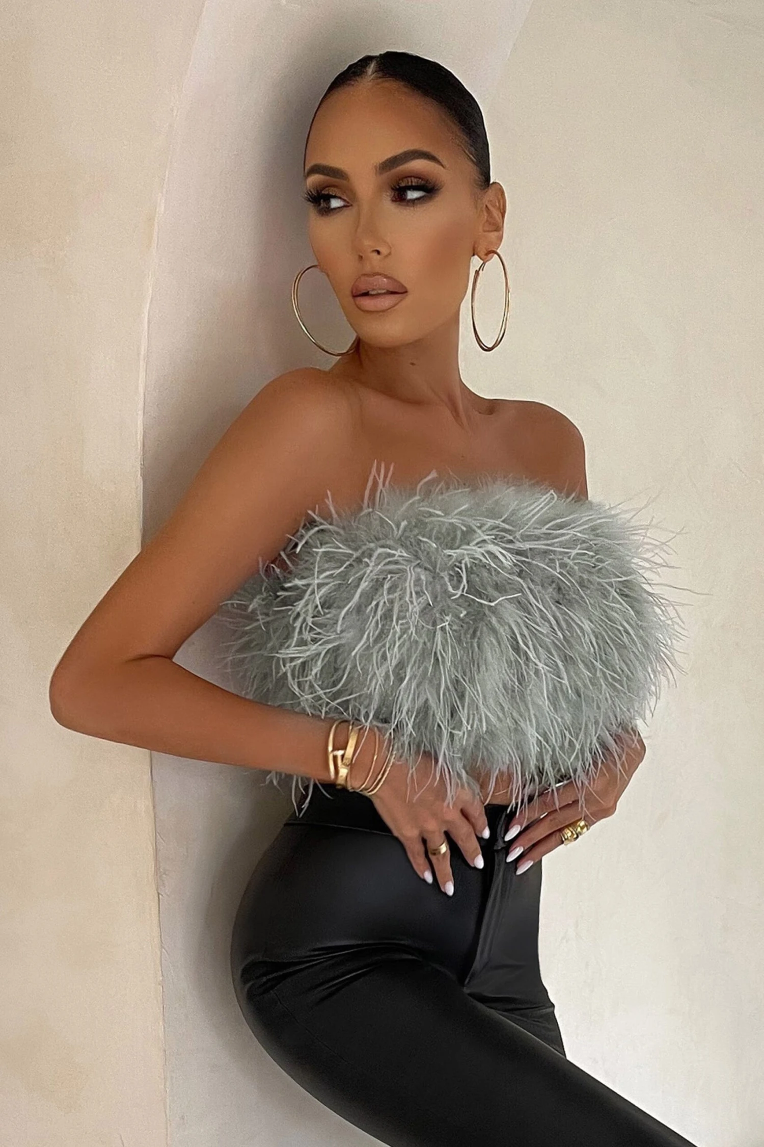 Dream Daze | Grey Feather Bandeau Crop Top - Image 5