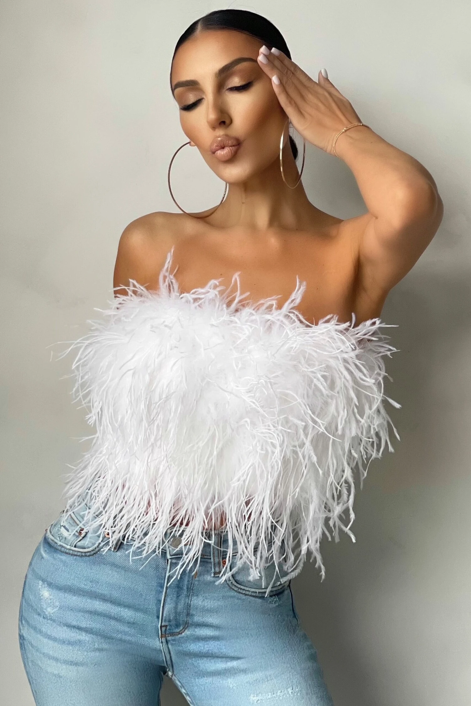 Dream Daze | White Feather Bandeau Crop Top - Image 4