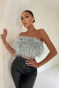 Dream Daze | Grey Feather Bandeau Crop Top
