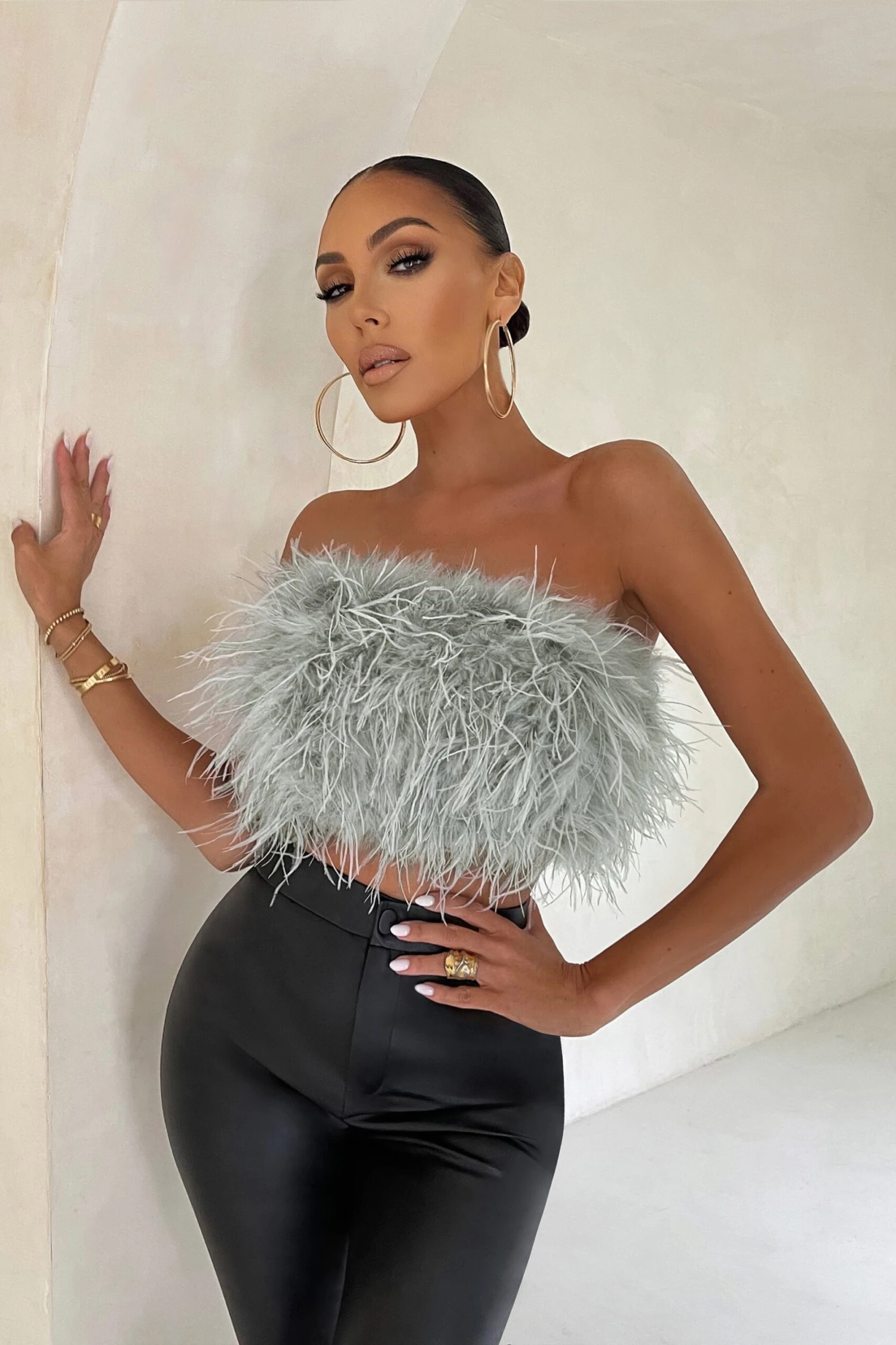 Dream Daze | Grey Feather Bandeau Crop Top