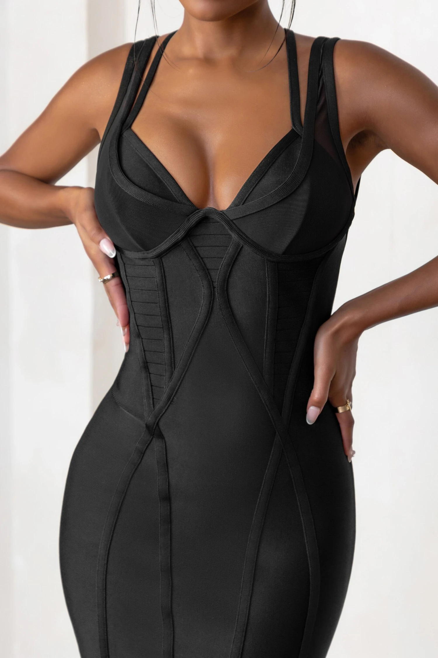 Jetsetter | Black Bandage Wired Mini Dress With Shaping Seam Detail - Image 3