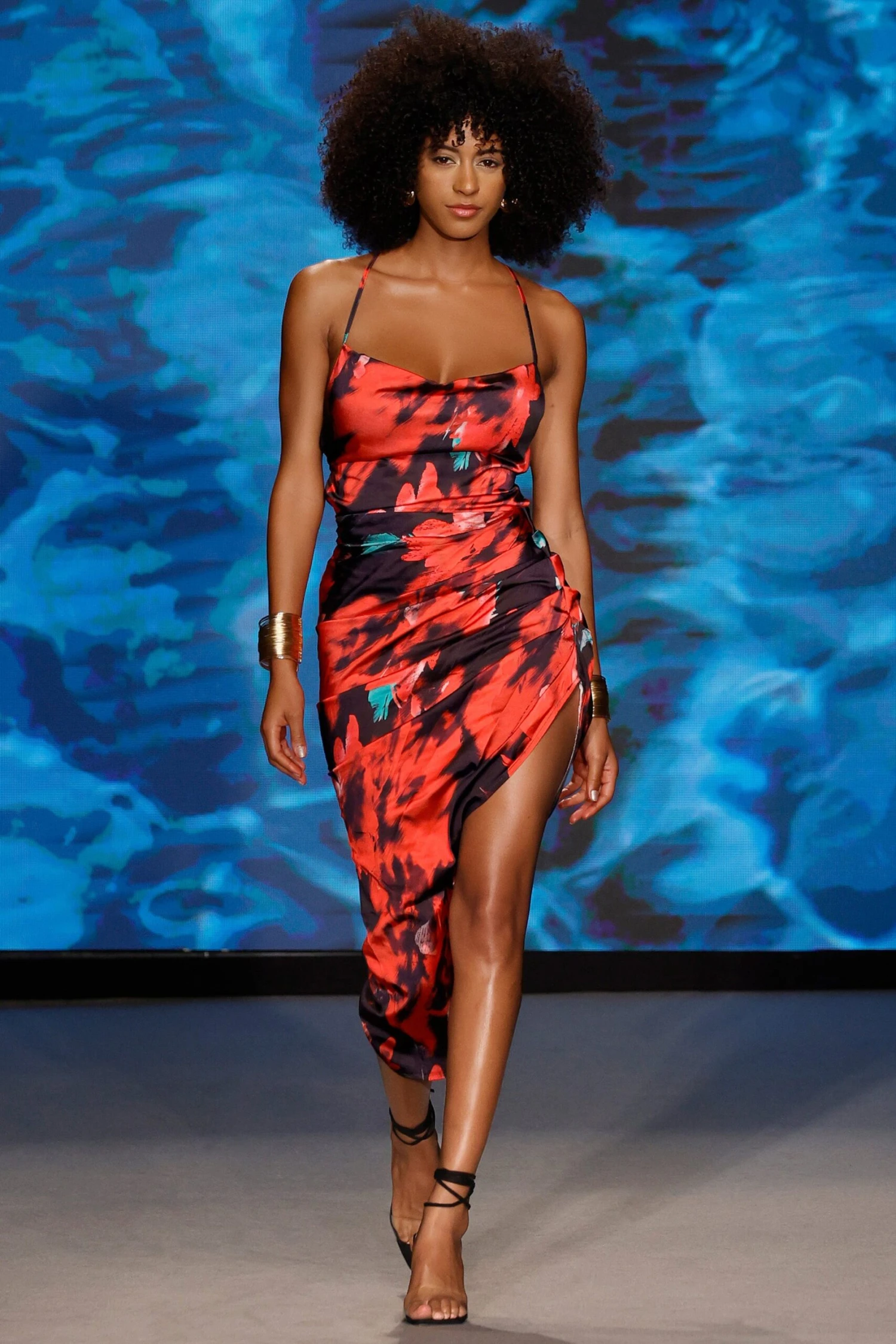 Risk It All | Black & Red Floral Print Cami Cowl Neck Asymmetric Hem Dress - Image 5