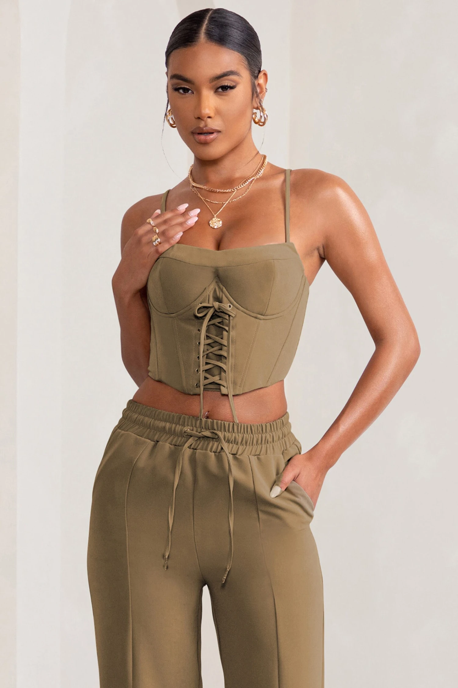 Twilight | Sand Scoop Neck Lace Up Corset Crop Top