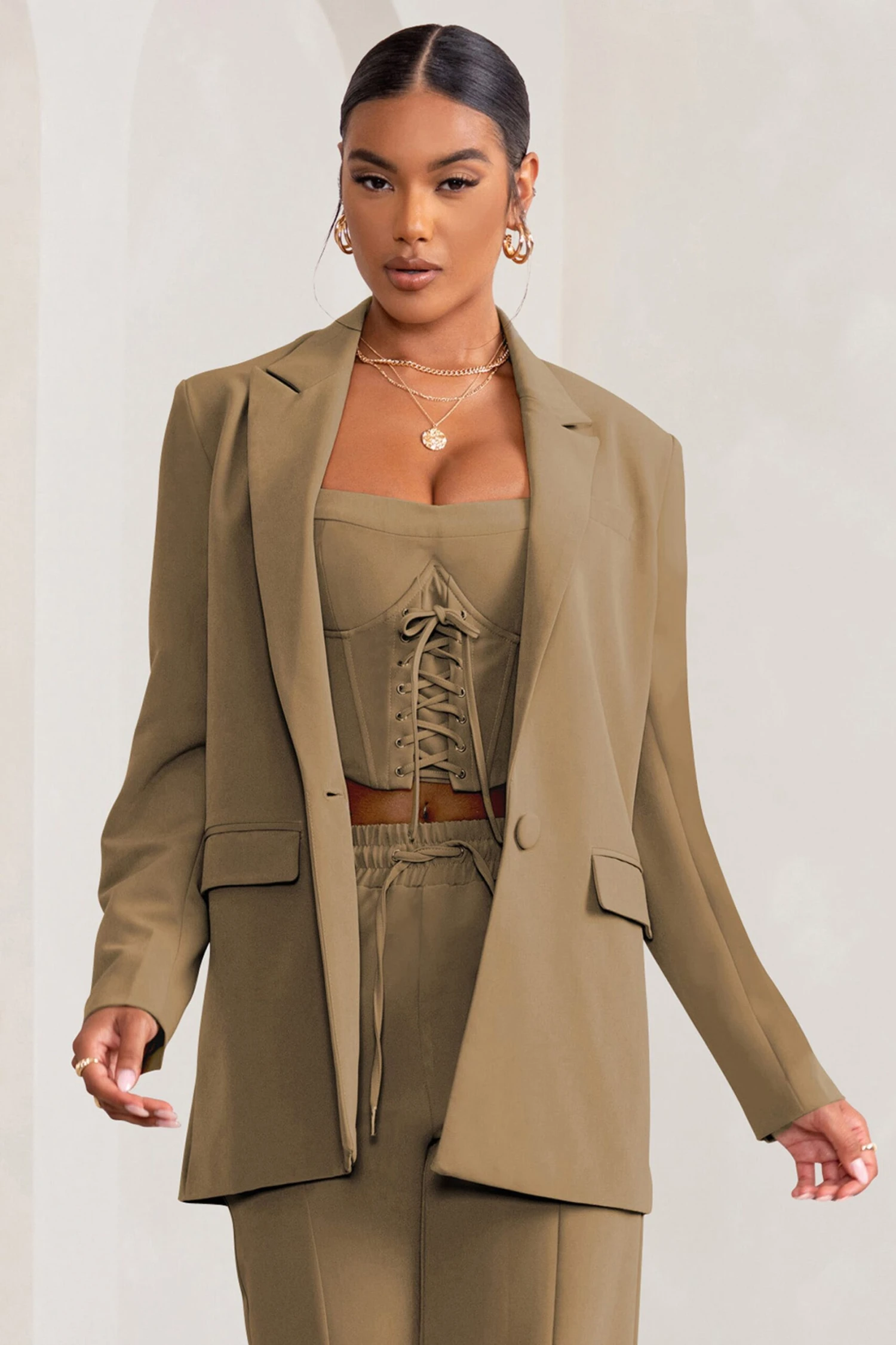 Twilight | Sand Scoop Neck Lace Up Corset Crop Top - Image 3