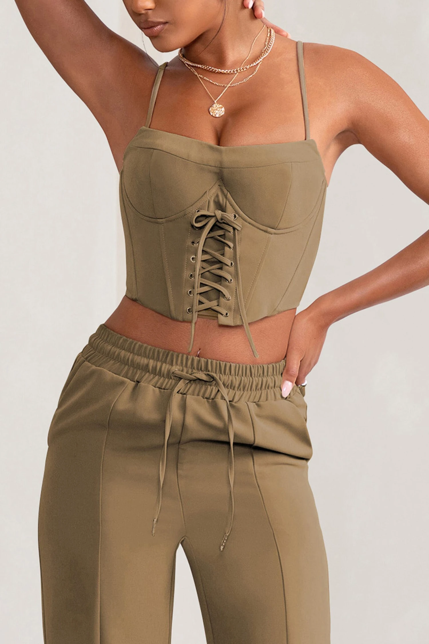 Twilight | Sand Scoop Neck Lace Up Corset Crop Top - Image 4