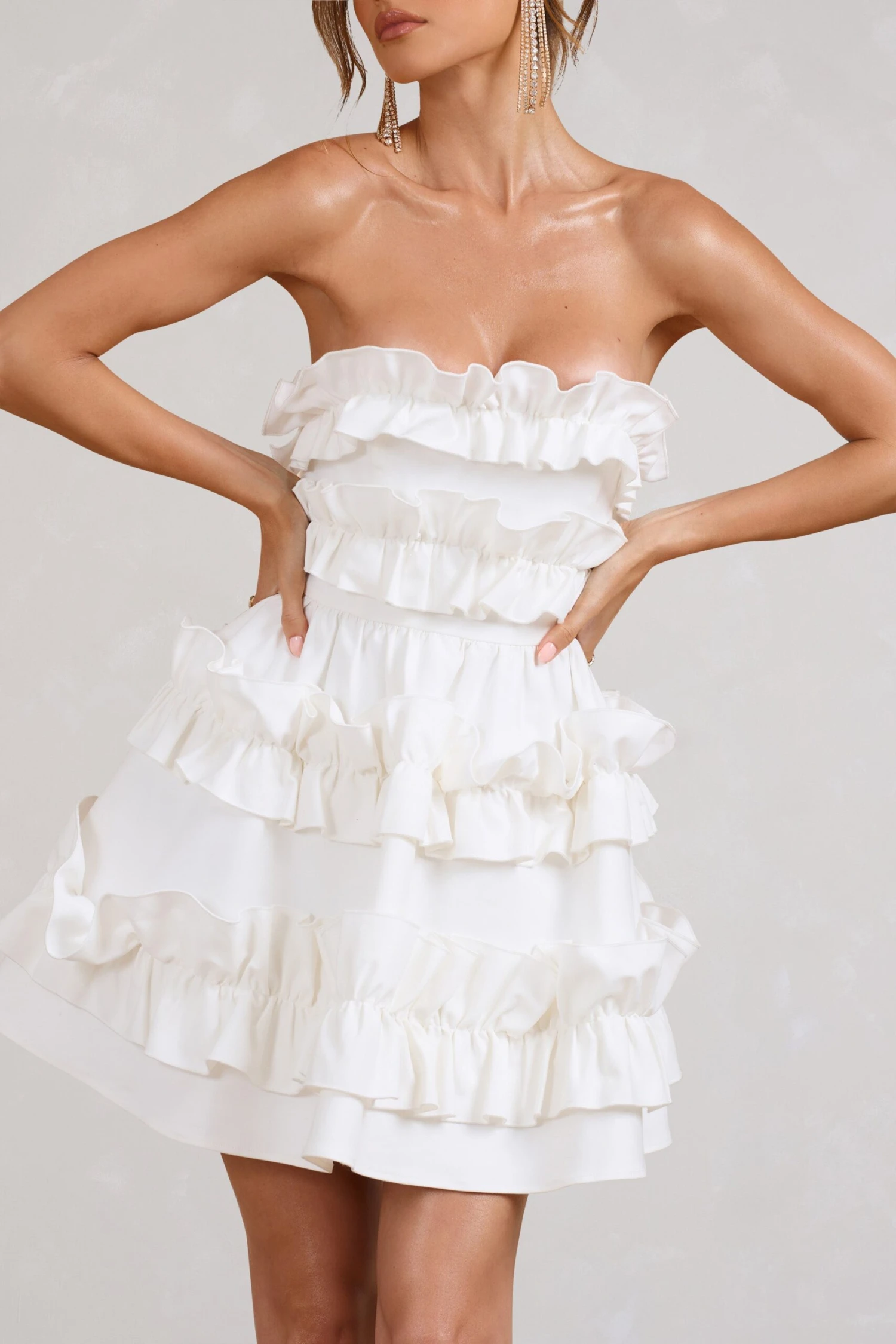 Rosette | White Ruffled Bandeau Mini Dress - Image 3