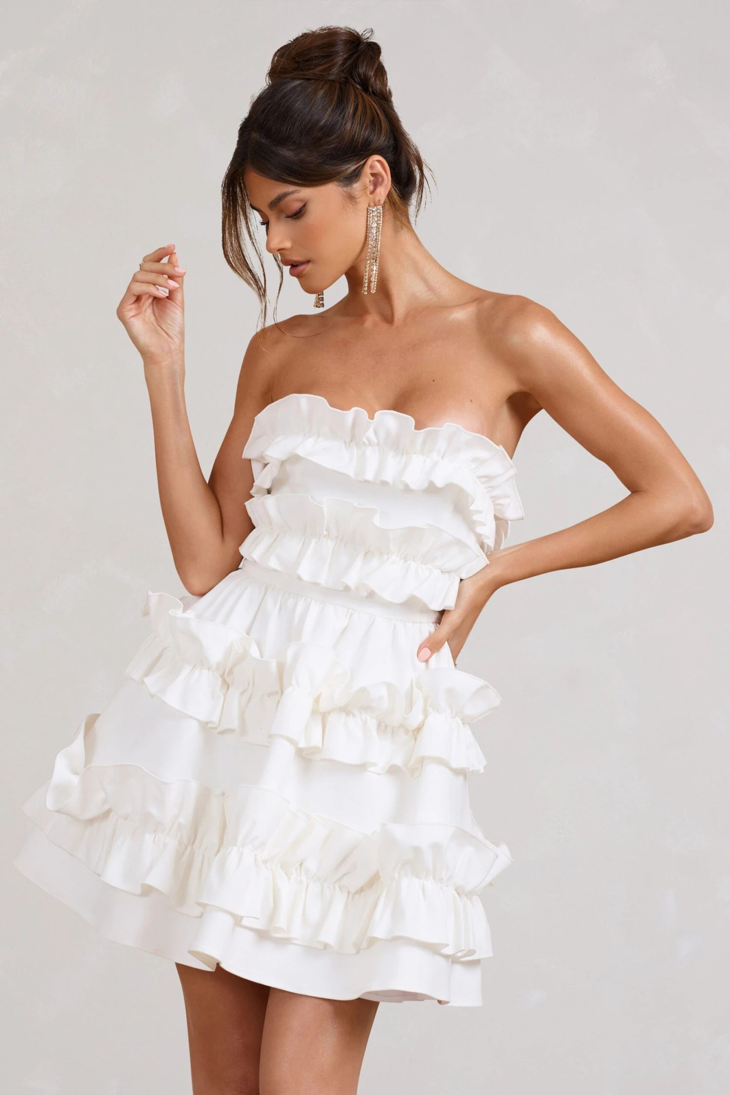 Rosette | White Ruffled Bandeau Mini Dress - Image 4
