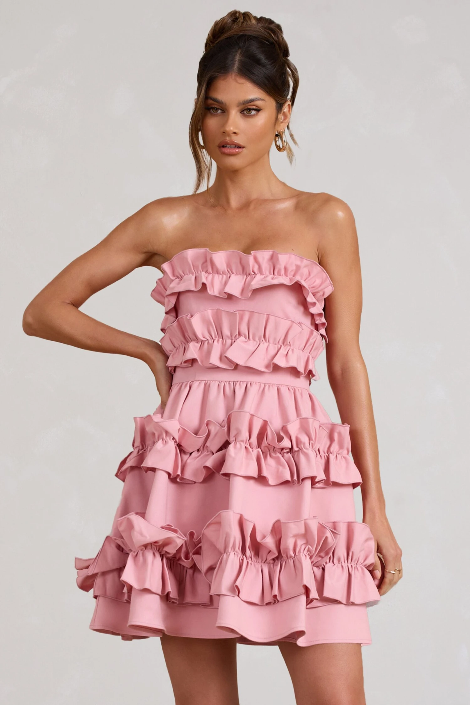 Rosette | Blush Ruffled Bandeau Mini Dress - Image 4