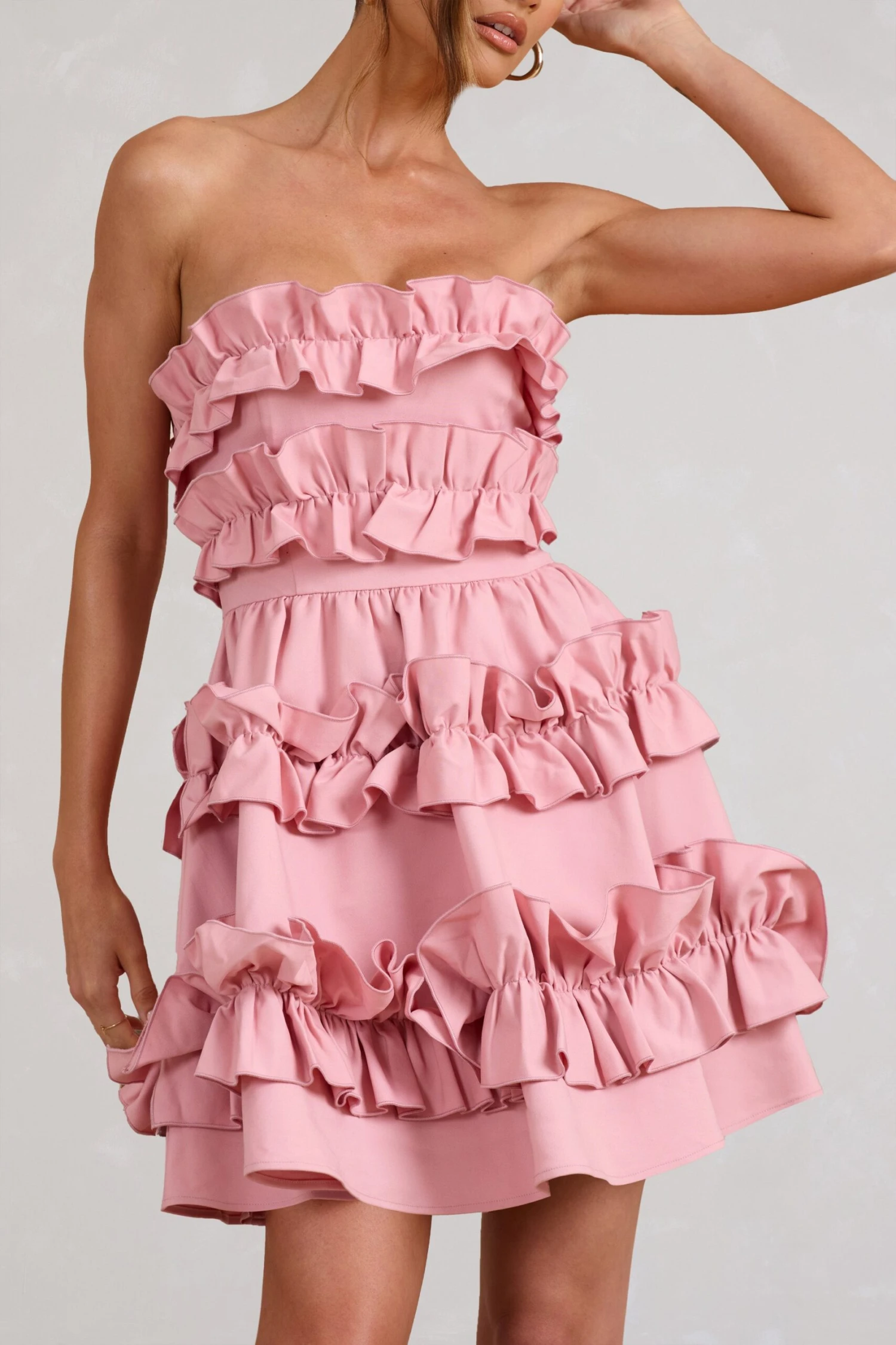 Rosette | Blush Ruffled Bandeau Mini Dress - Image 3