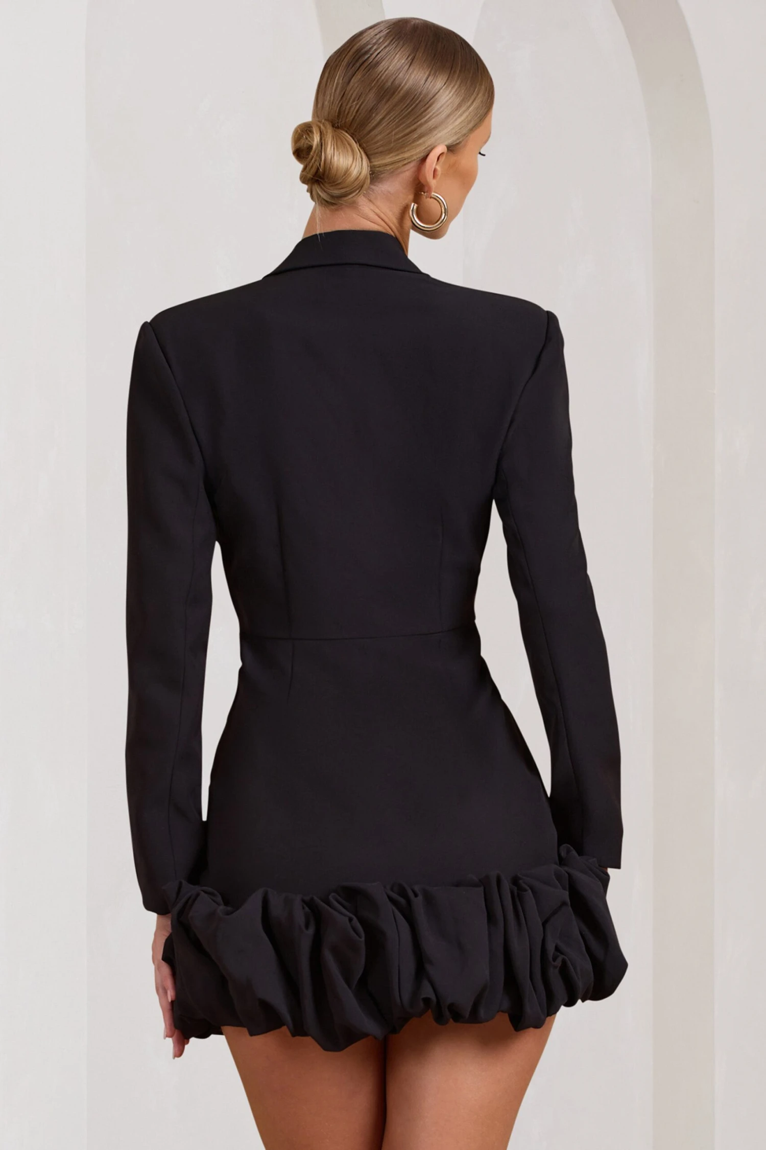 Cloud Catching | Black Tailored Blazer Mini Dress With Ruffled Hem - Image 2