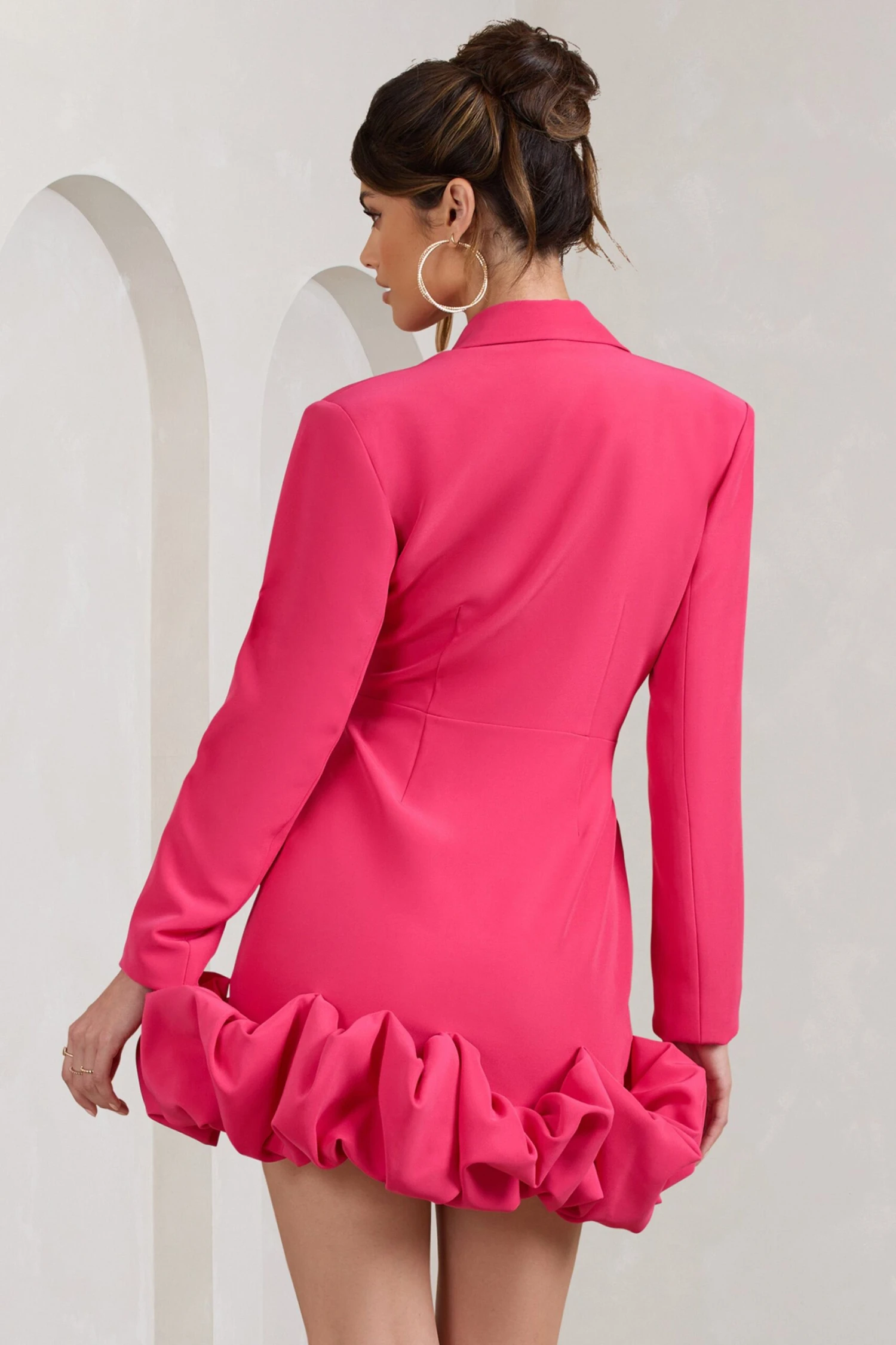 Cloud Catching | Hot Pink Tailored Blazer Mini Dress With Ruffled Hem - Image 2