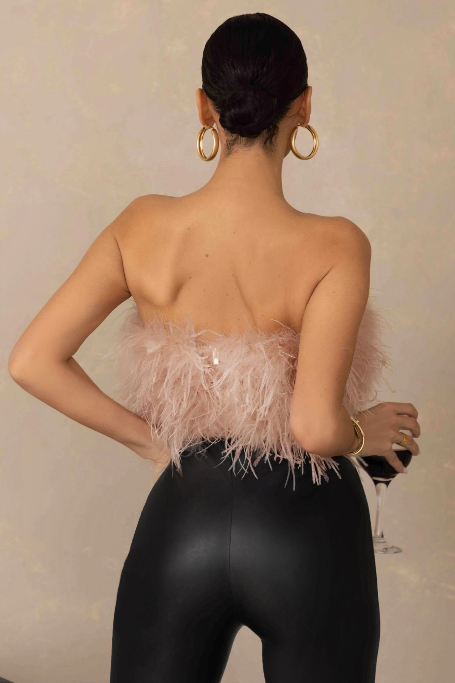 Dream Daze | Dusty Pink Feather Bandeau Crop Top - Image 2
