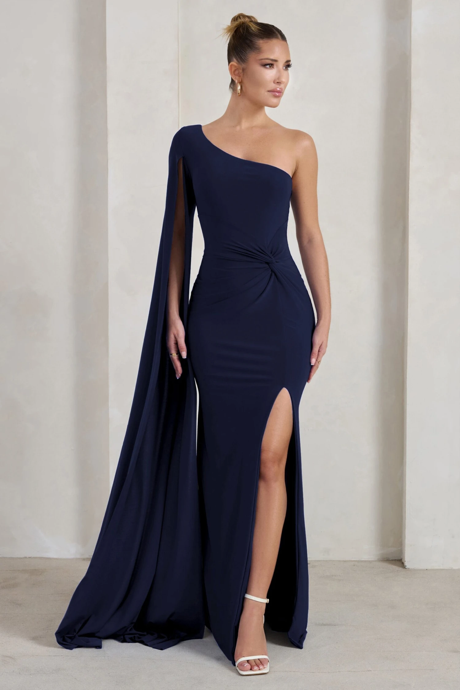Romi | Navy One Shoulder Twist Design Maxi Dress - Image 4