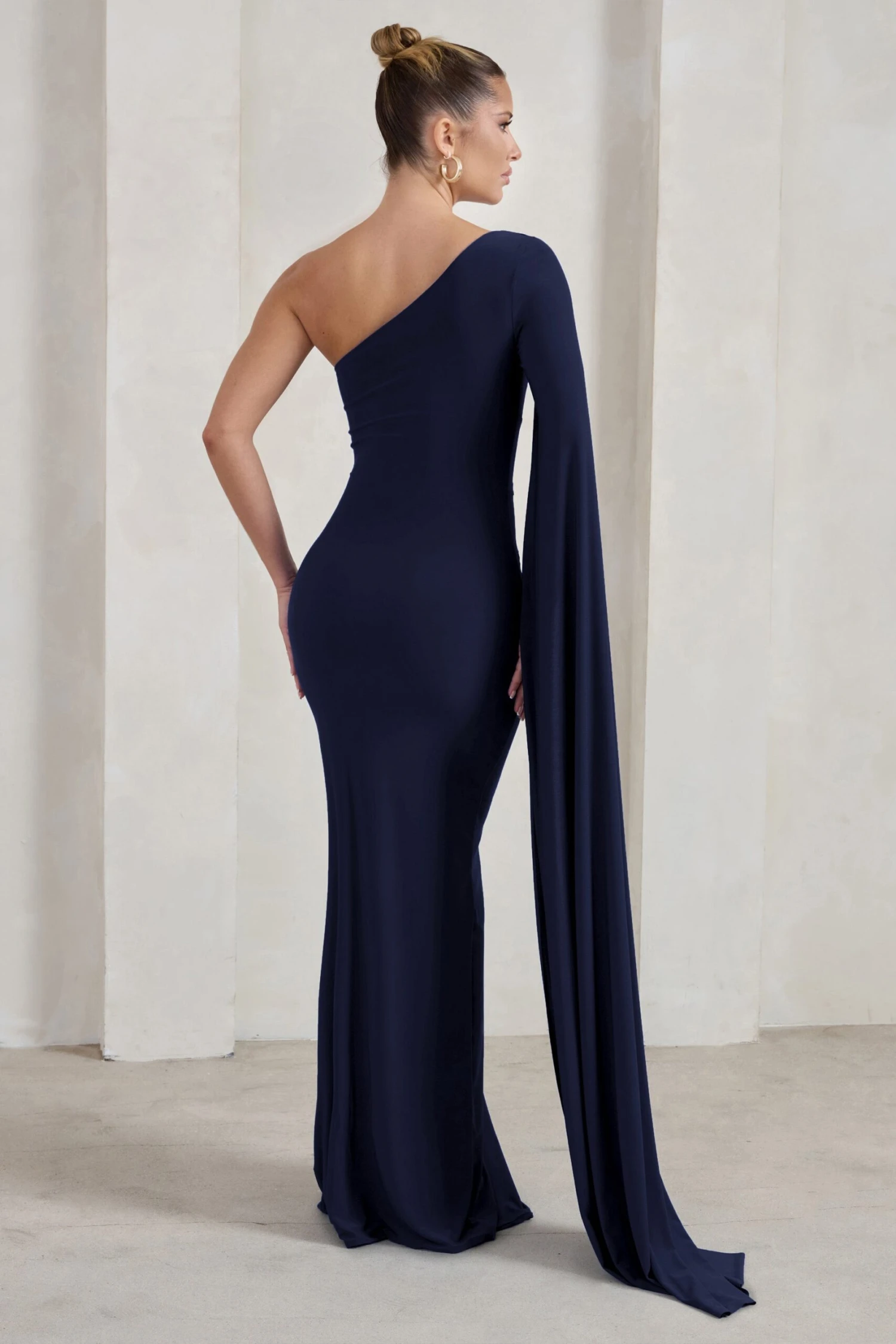 Romi | Navy One Shoulder Twist Design Maxi Dress - Image 2