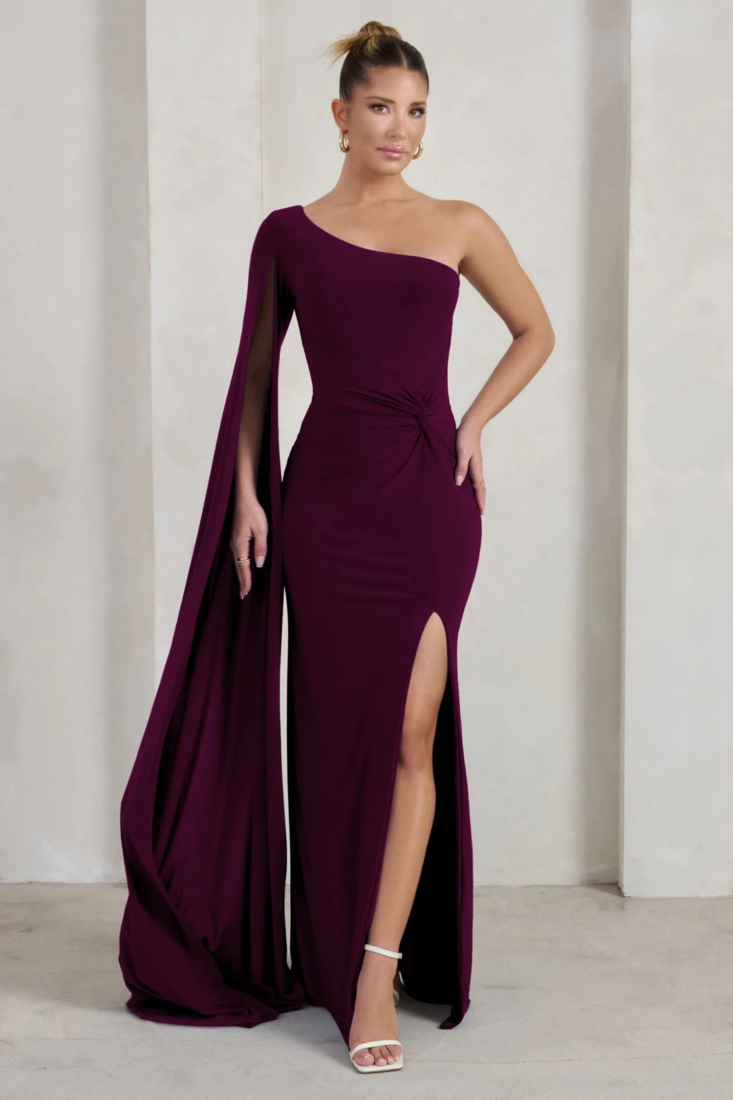 Romi | Plum One Shoulder Twist Design Maxi Dress - Image 4