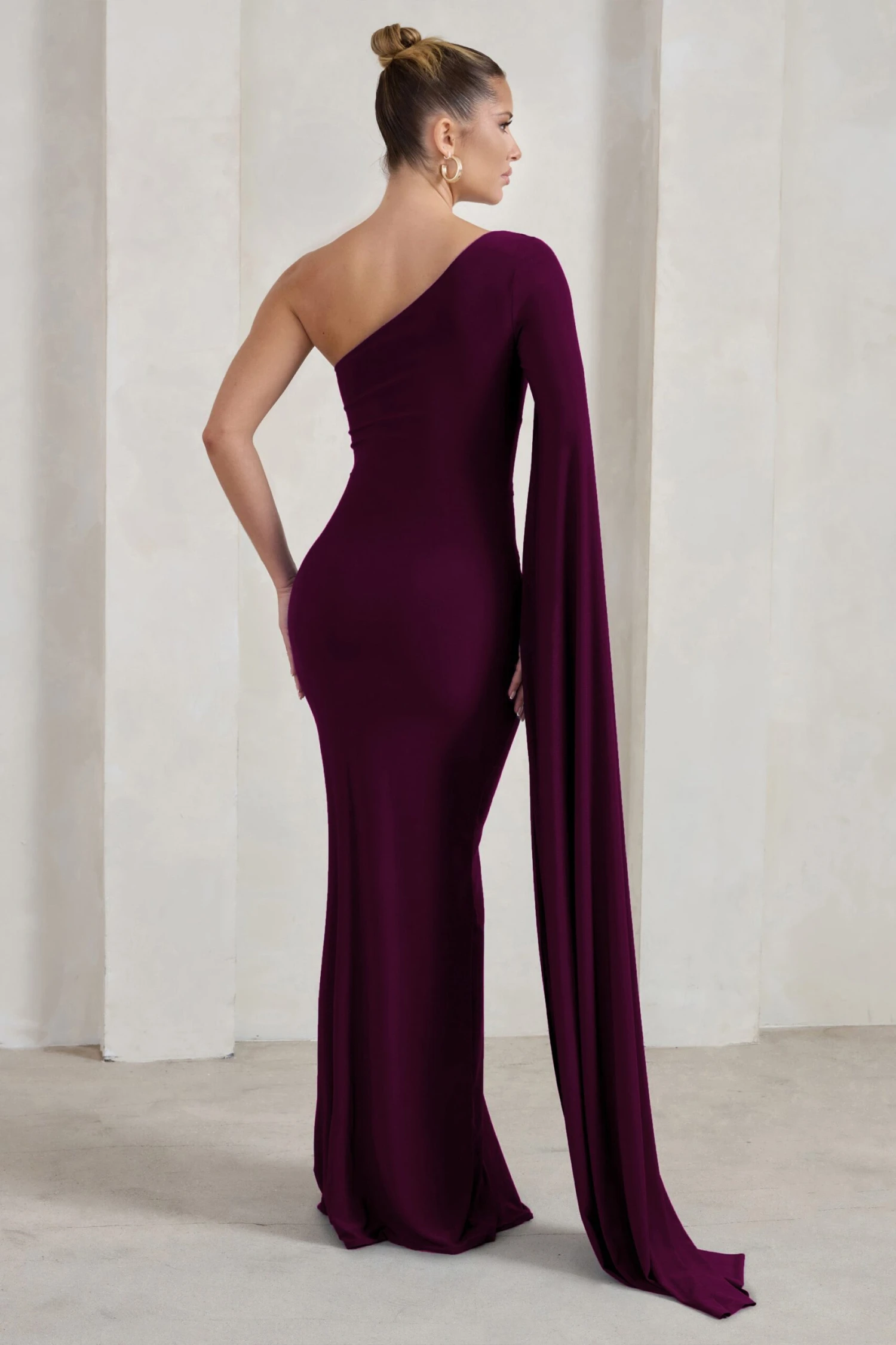 Romi | Plum One Shoulder Twist Design Maxi Dress - Image 2