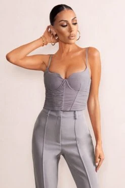 Valeria | Slate Grey Mesh Corset Crop Top