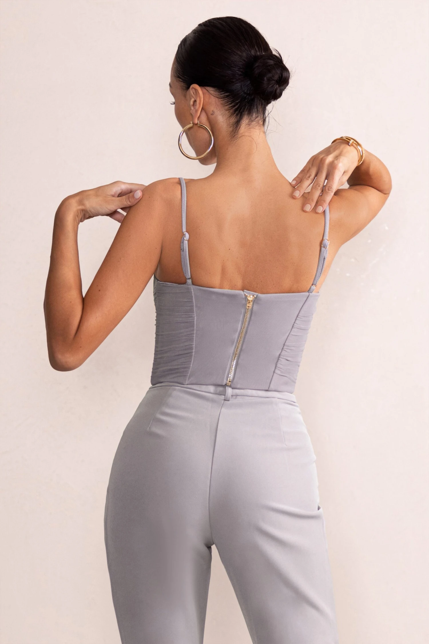 Valeria | Slate Grey Mesh Corset Crop Top - Image 2