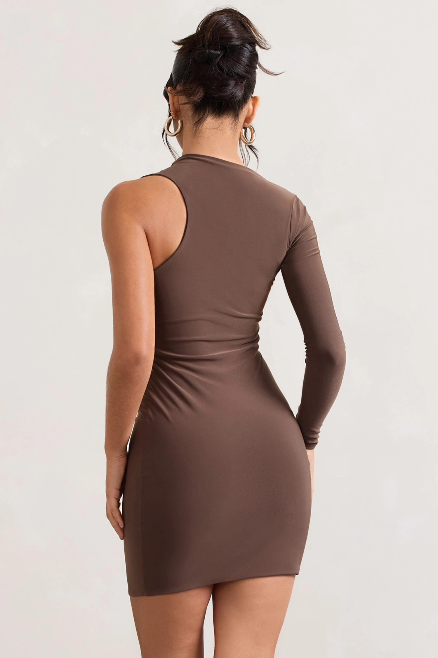 Siren | Chocolate One Shoulder Bodycon Mini Dress - Image 2