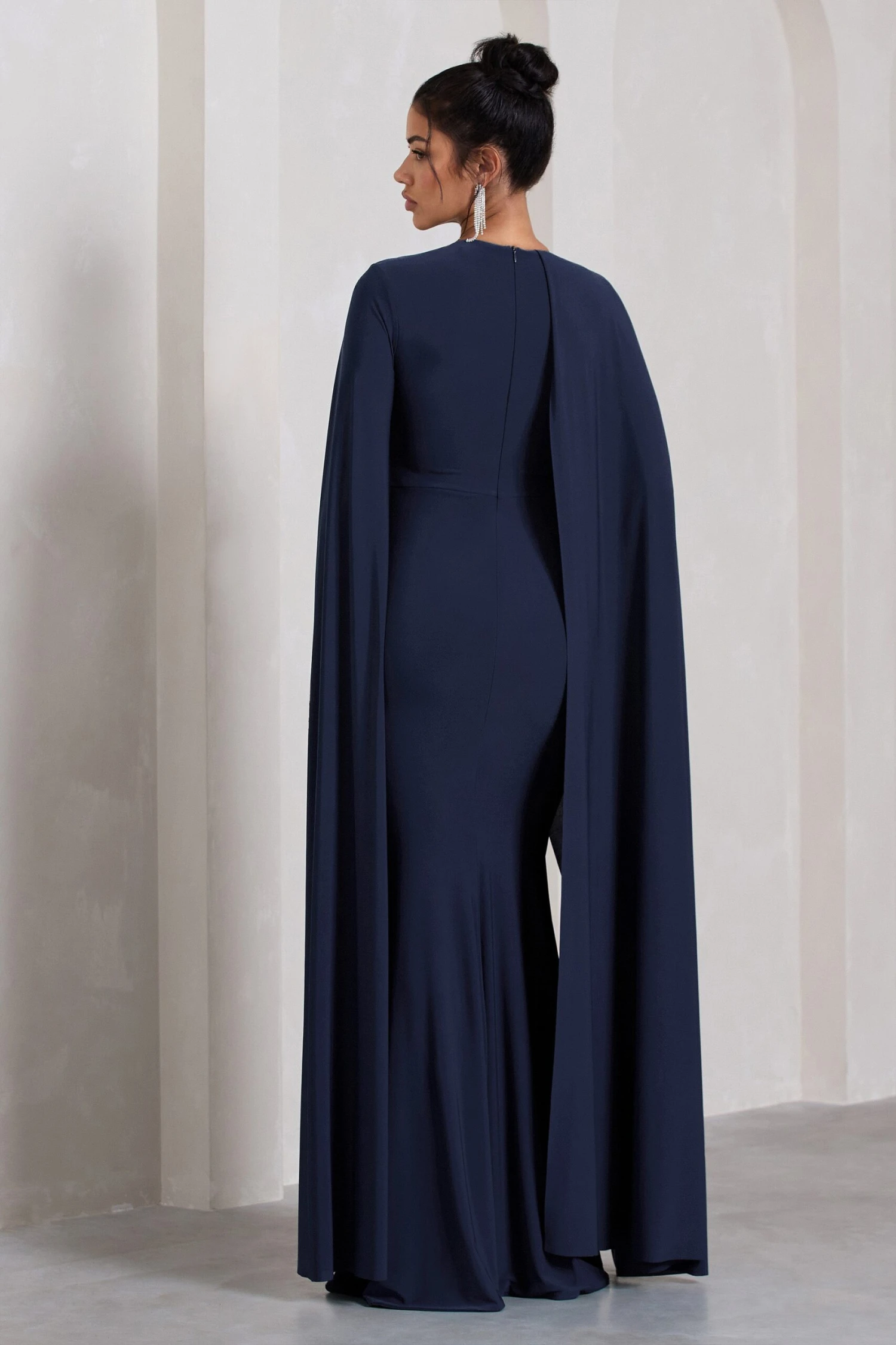 Magdelena | Navy Asymmetric Cape Maxi Dress - Image 2