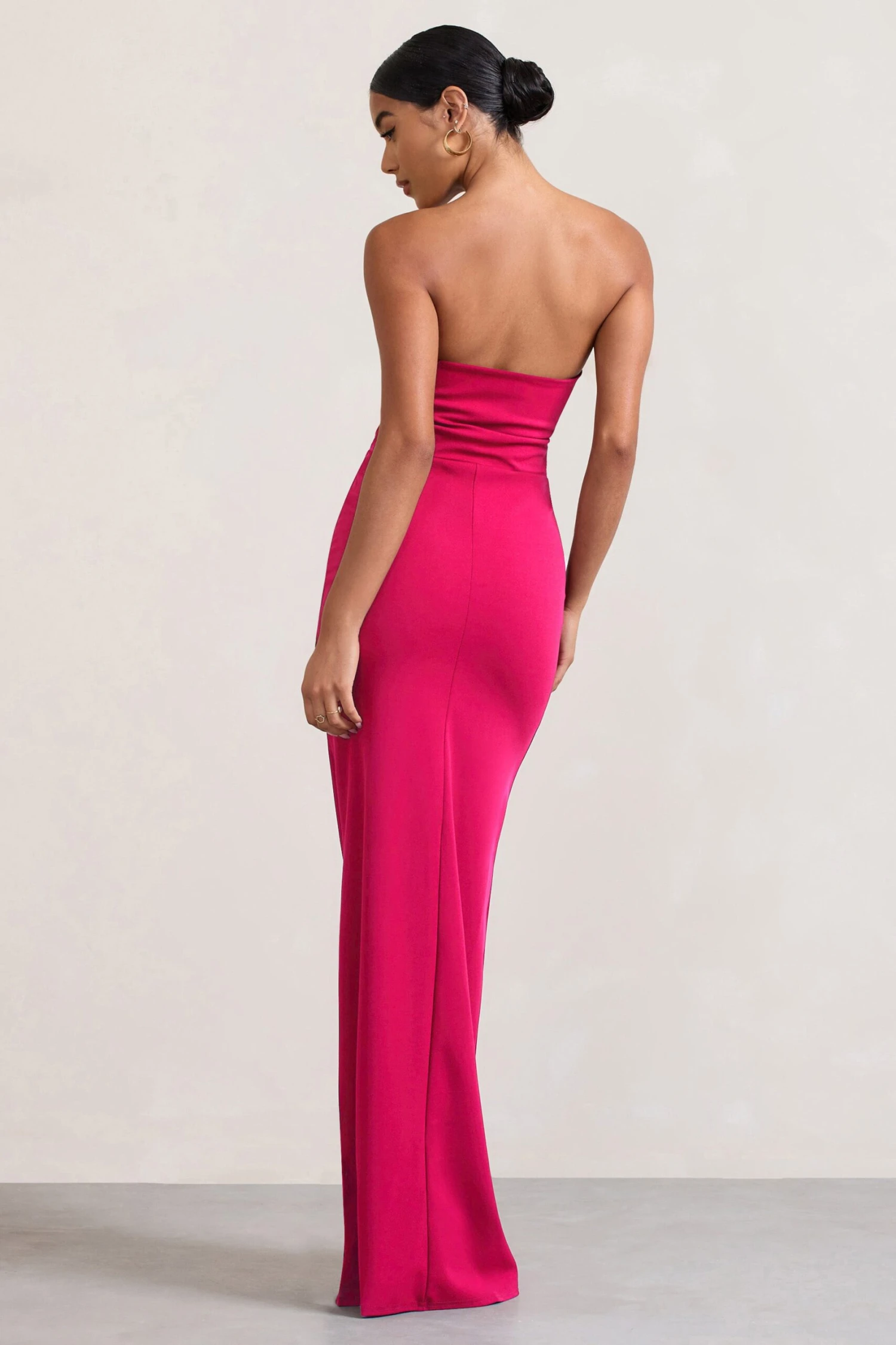 Belle Of The Ball | Hot Pink Bandeau Maxi Dress With Split Hem - Image 2