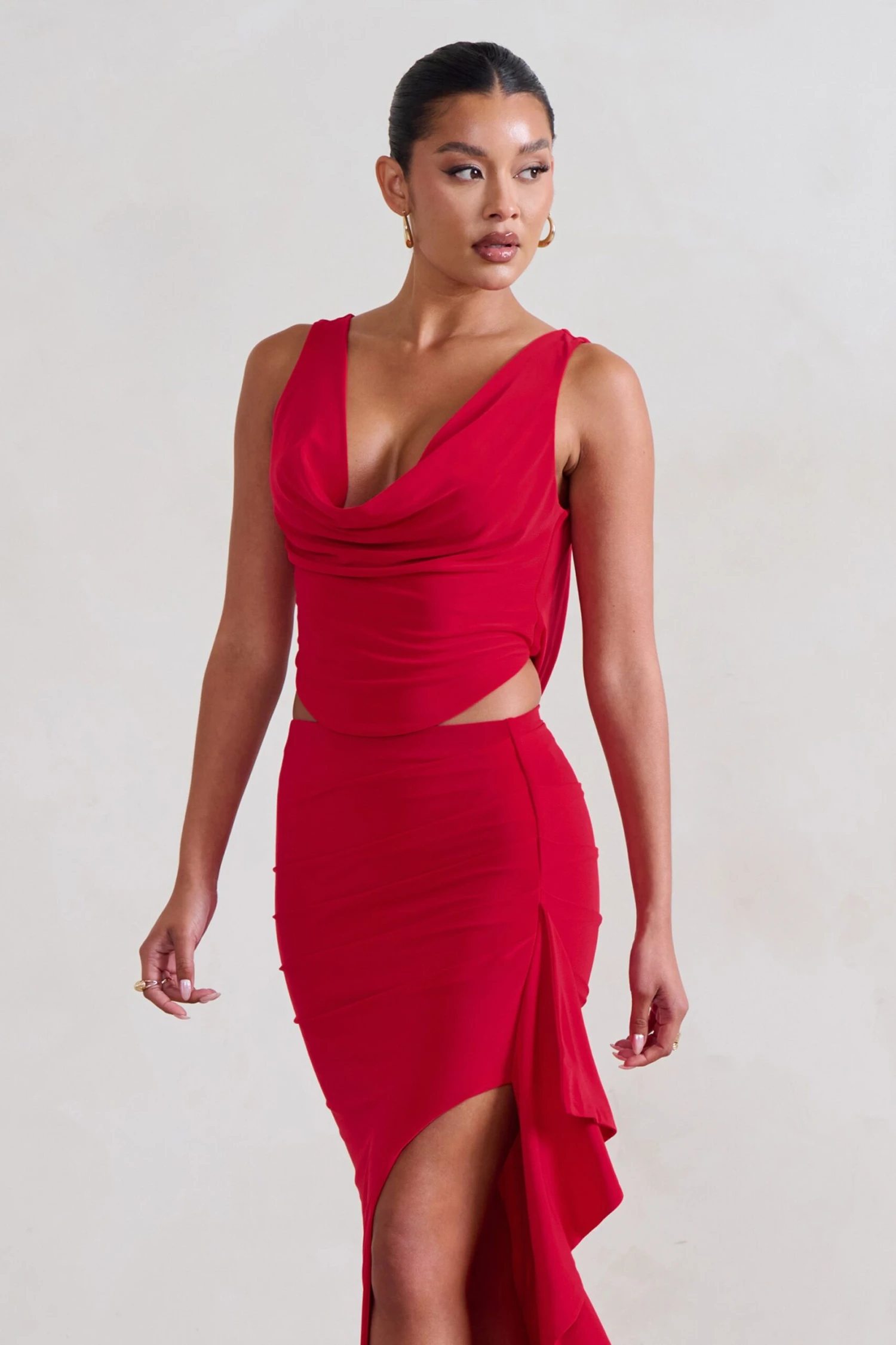 Femme Classique | Red Cowl Crop Top