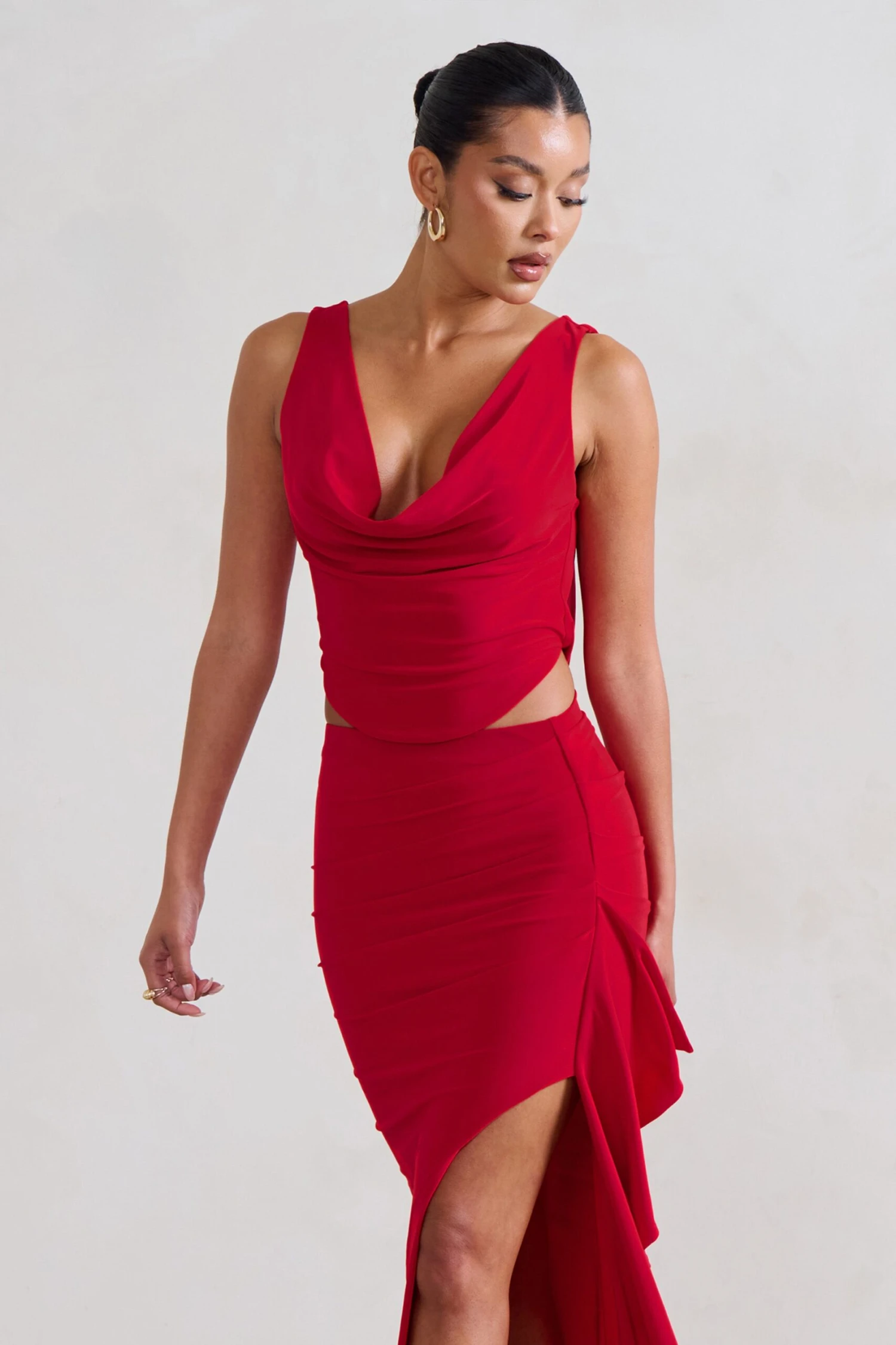 Femme Classique | Red Cowl Crop Top - Image 5