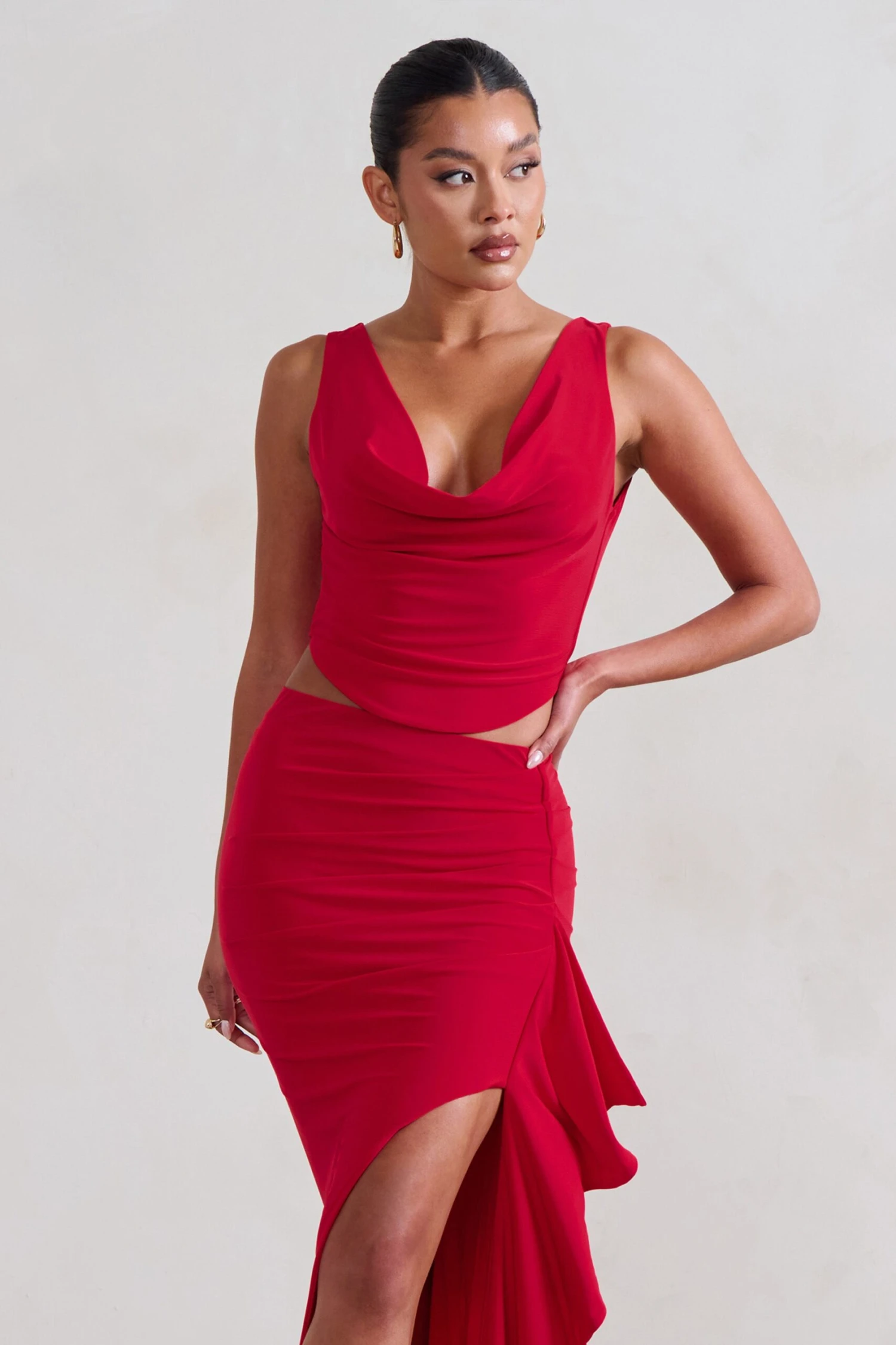 Femme Classique | Red Cowl Crop Top - Image 4