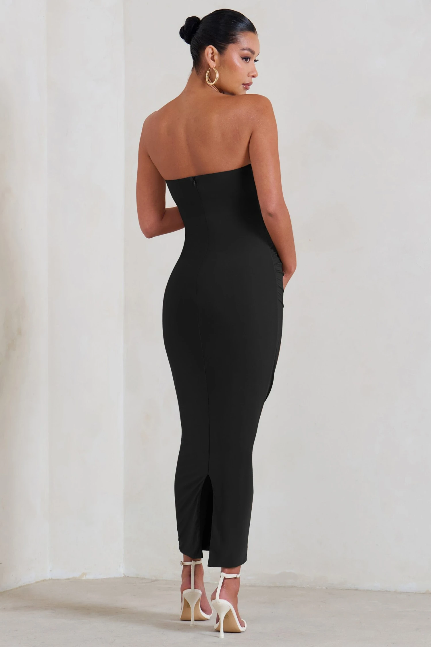 Evita | Black Maternity Sweetheart Twist Detail Midi Dress - Image 2