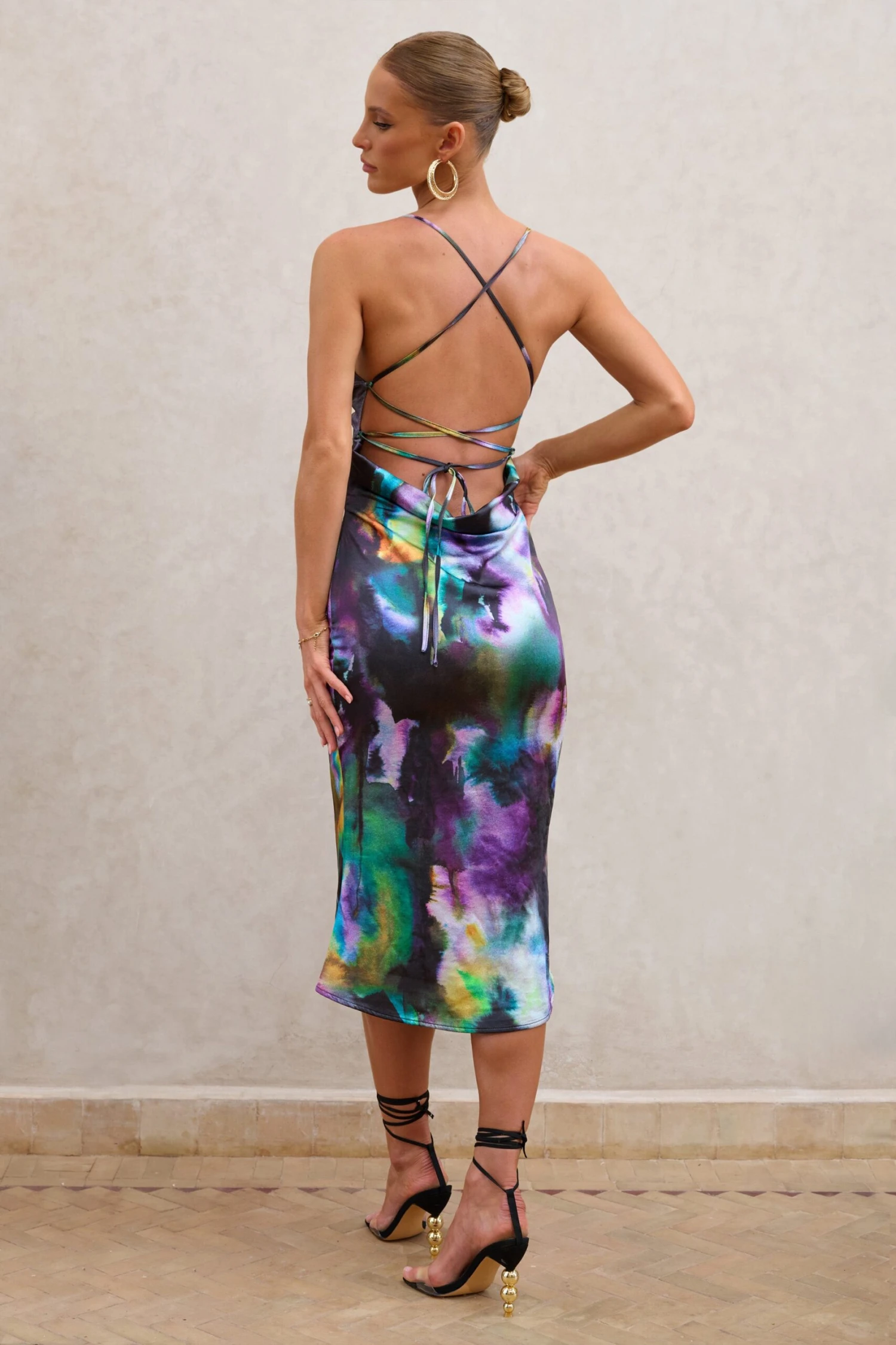 Graciella | Watercolour Print Satin Cami Midi Dress - Image 2