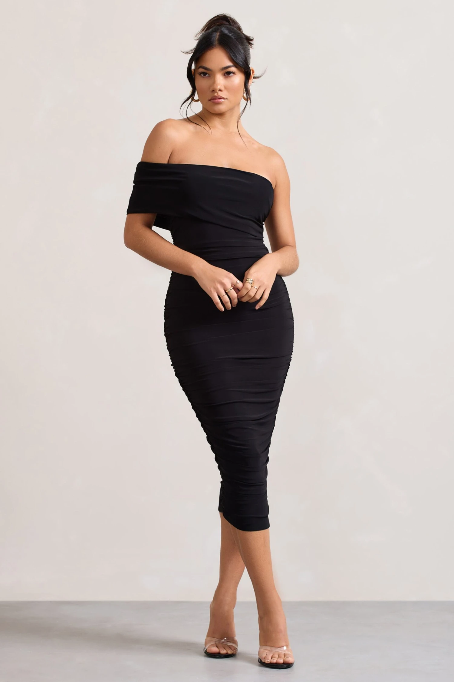 Remember Me | Black One Shoulder Midi Dress - Image 4