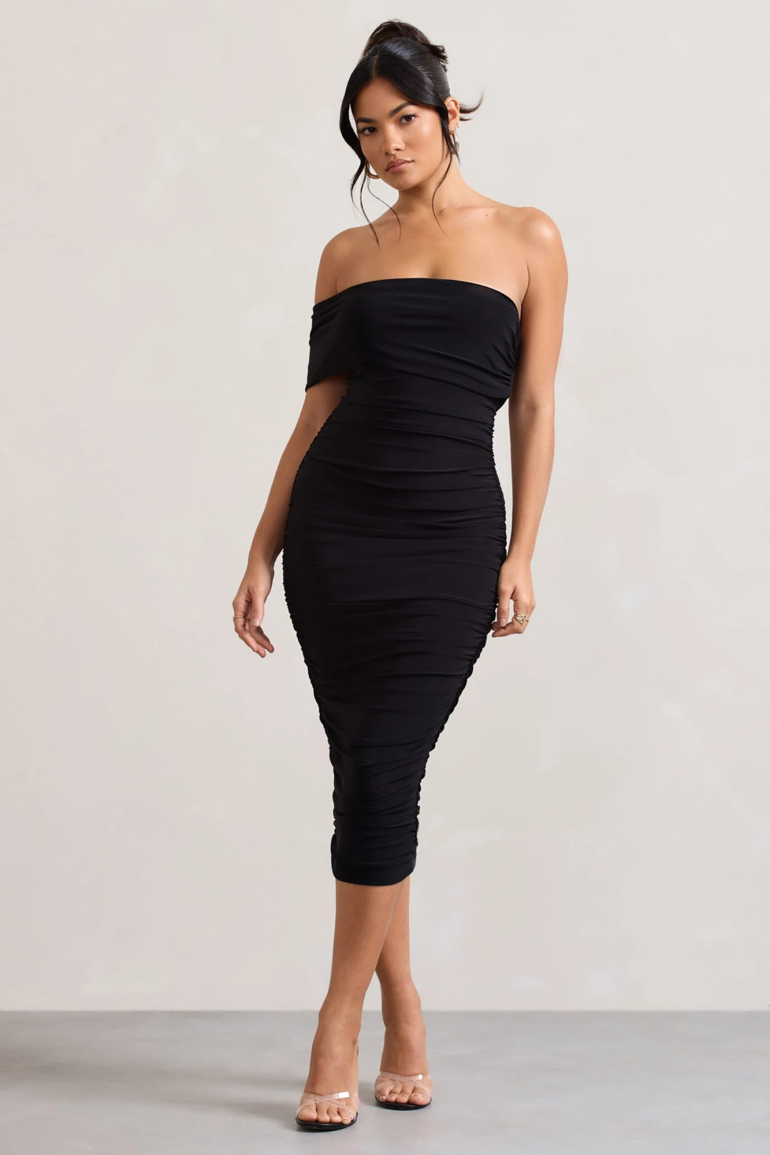 Remember Me | Black One Shoulder Midi Dress - Image 5