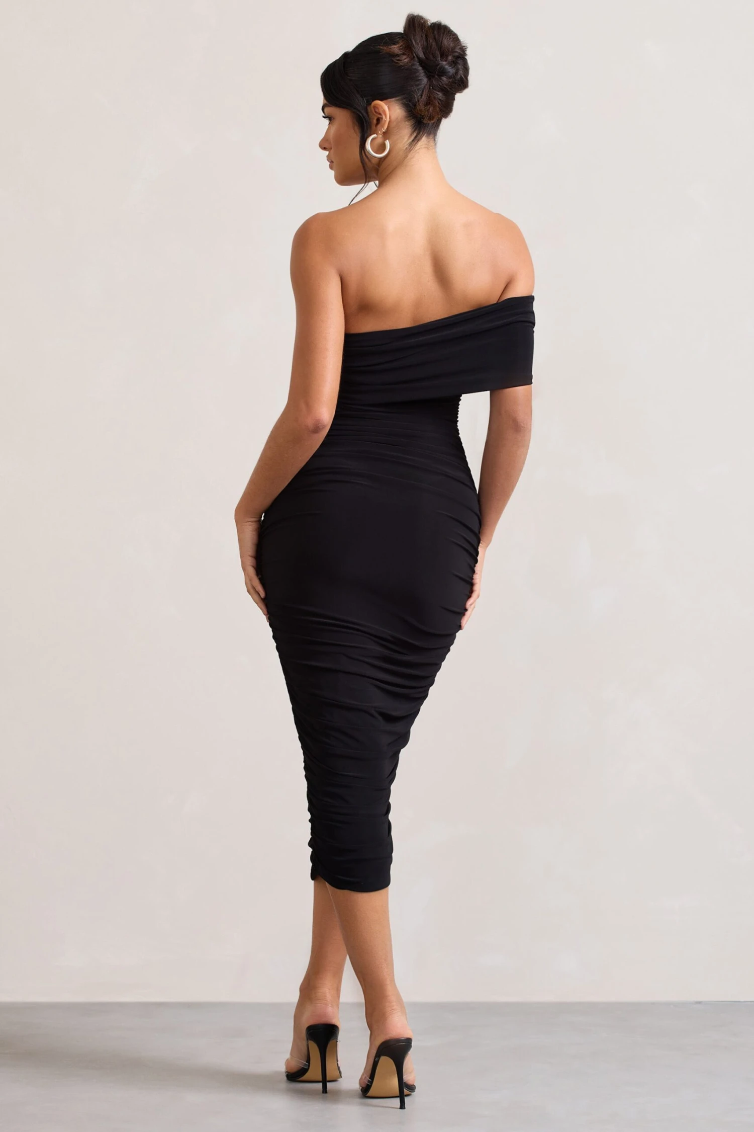 Remember Me | Black One Shoulder Midi Dress - Image 2