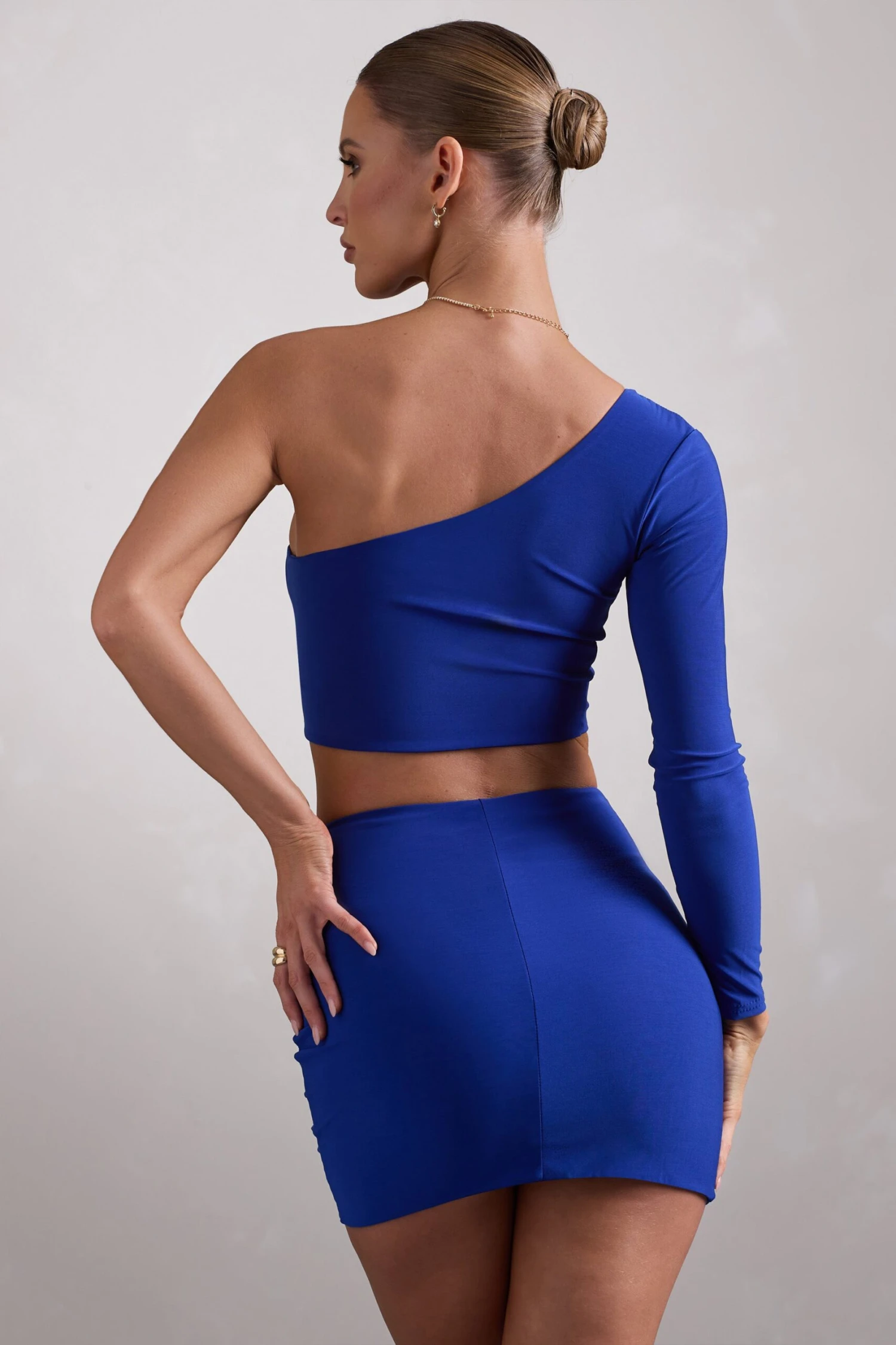 Step Up | Cobalt Blue Long Sleeve One Shoulder Crop Top - Image 2