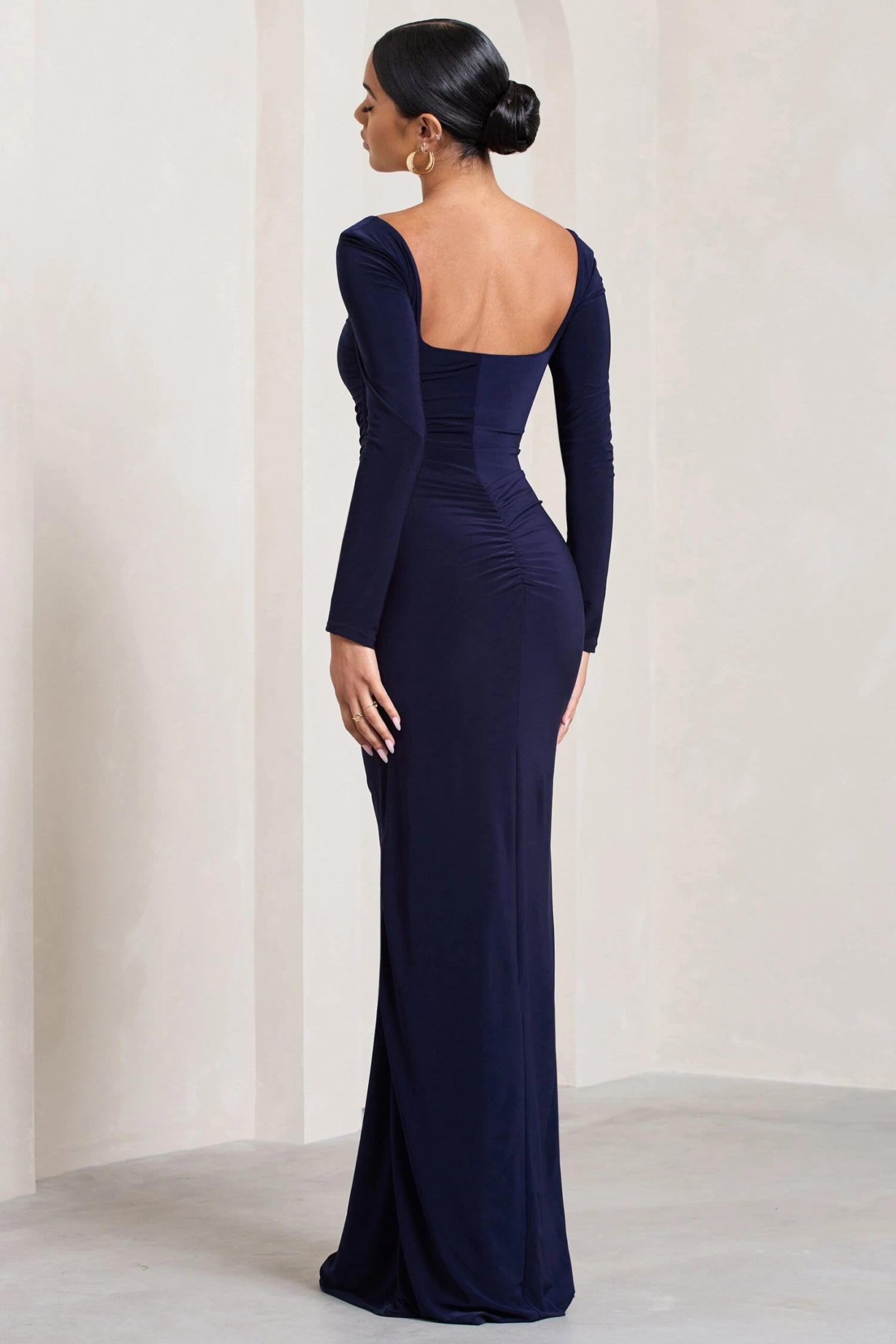 My Pleasure | Navy Square Neck Ruched Maxi Dress - Image 2