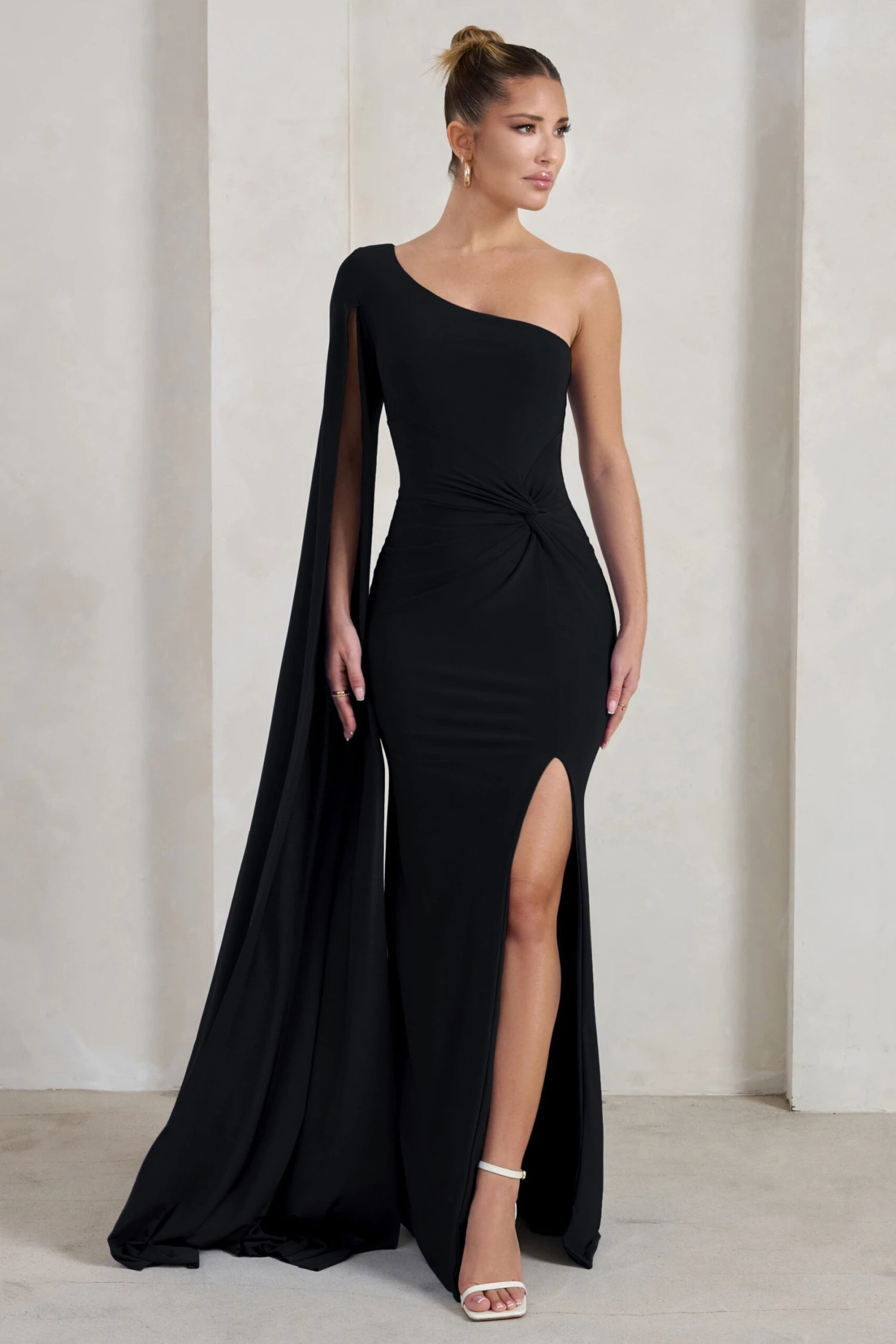 Romi | Black One Shoulder Twist Design Maxi Dress - Image 4