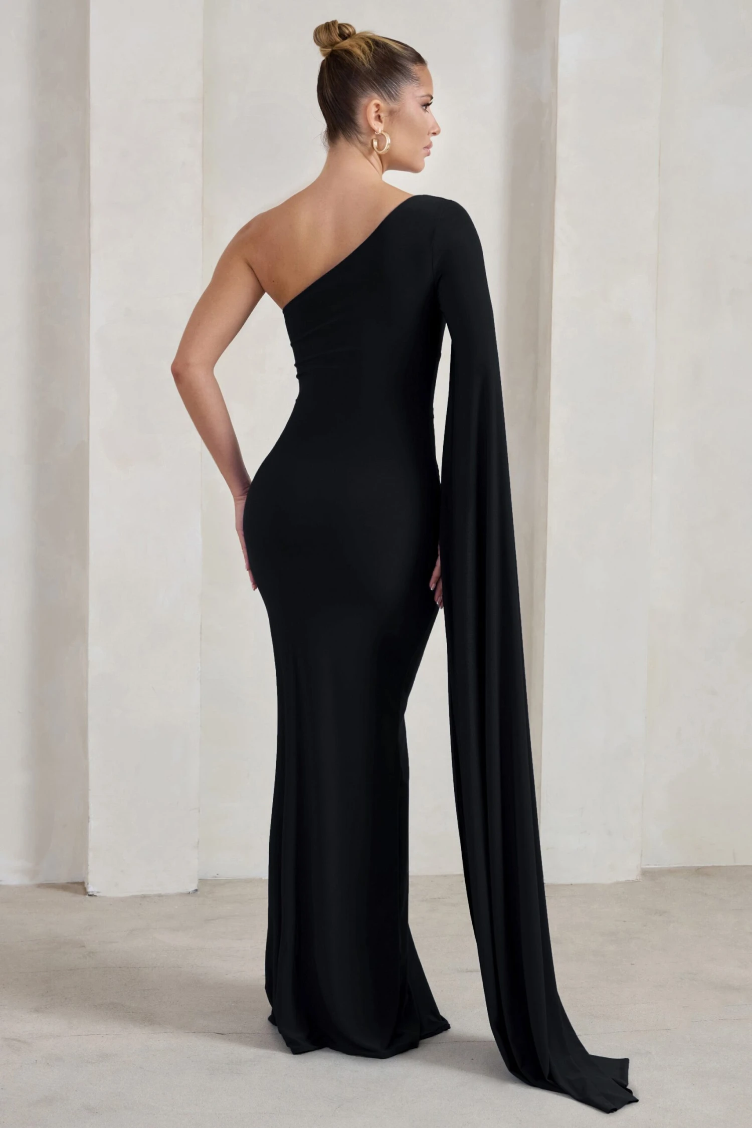 Romi | Black One Shoulder Twist Design Maxi Dress - Image 2
