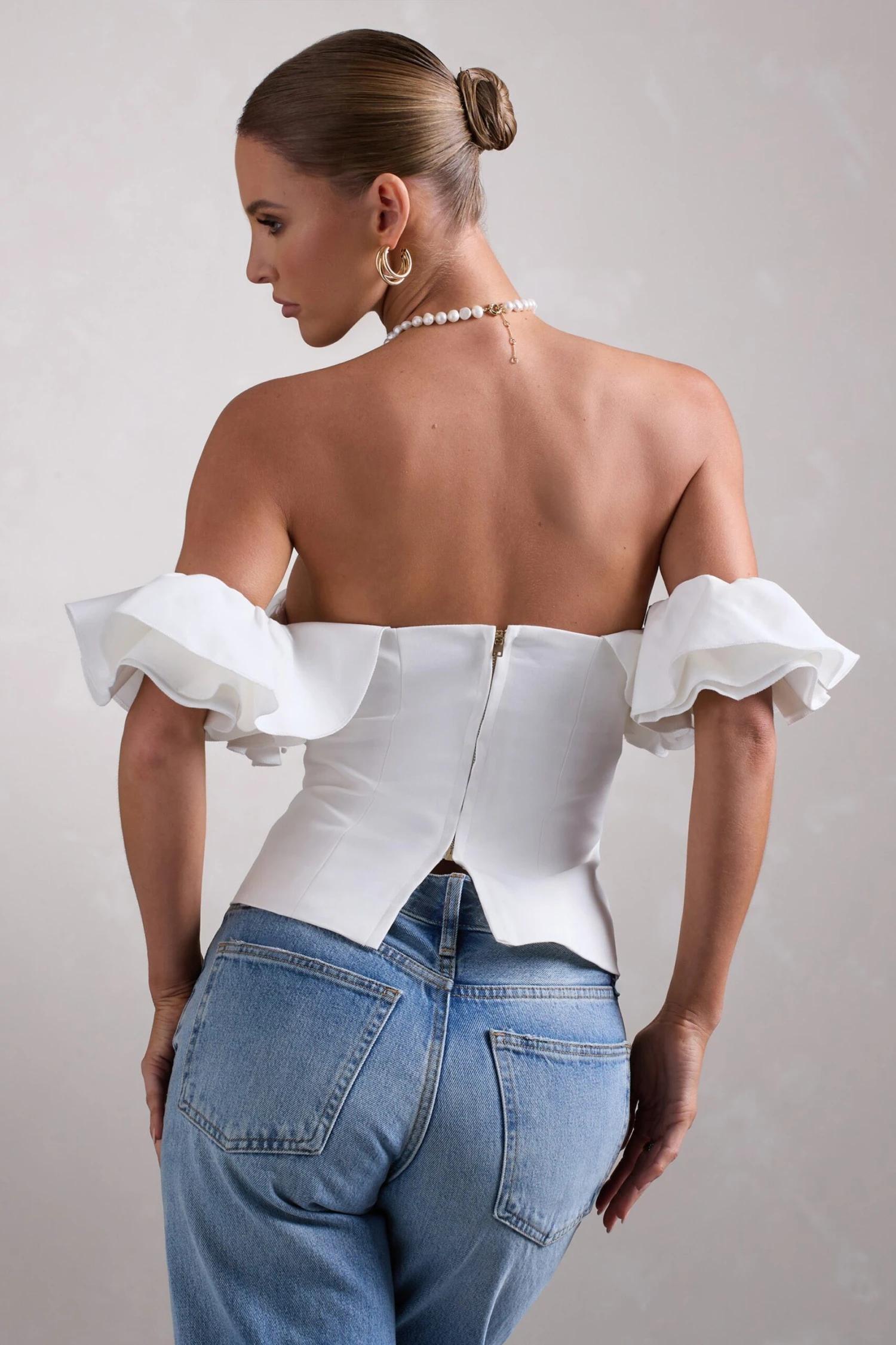 Naturally | White Cotton-Blend Structured Bardot Top - Image 2