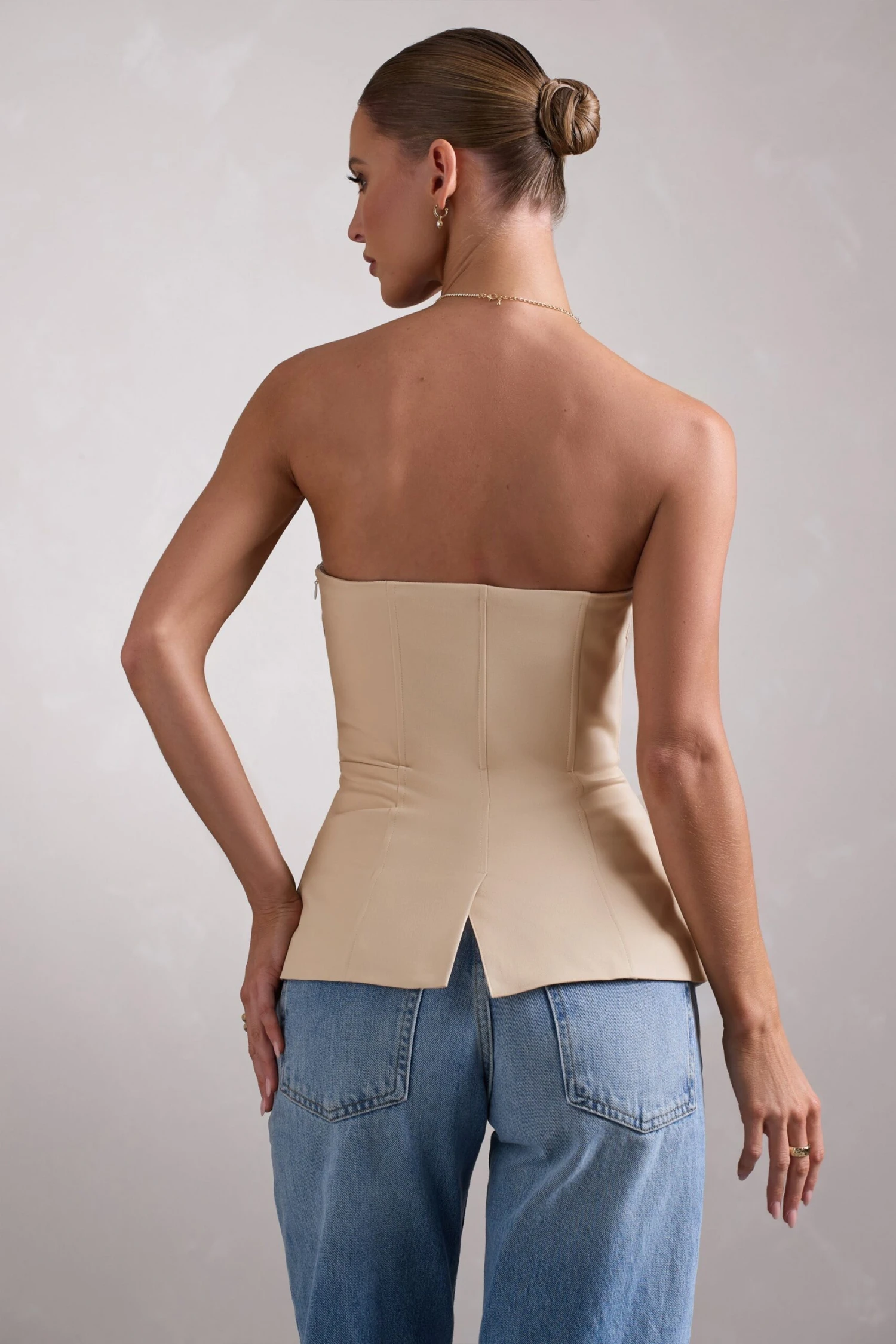 Illusive | Stone Satin-Blend Strapless Panelled Corset Top - Image 2