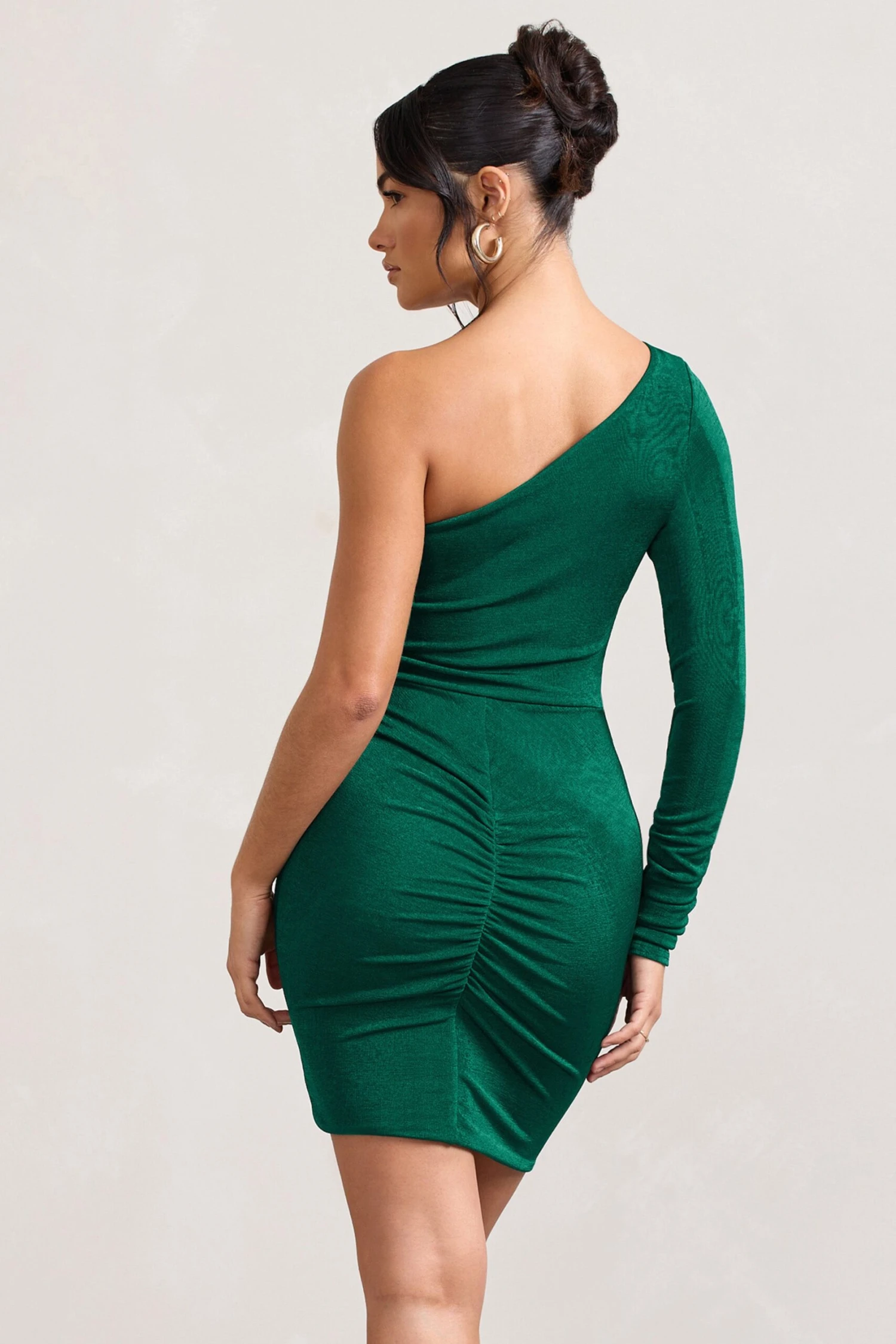 Now Strut | Bottle Green Asymmetric Twisted Bodycon Mini Dress - Image 2