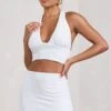 Amp Up | White Plunging Halter-Neck Crop Top