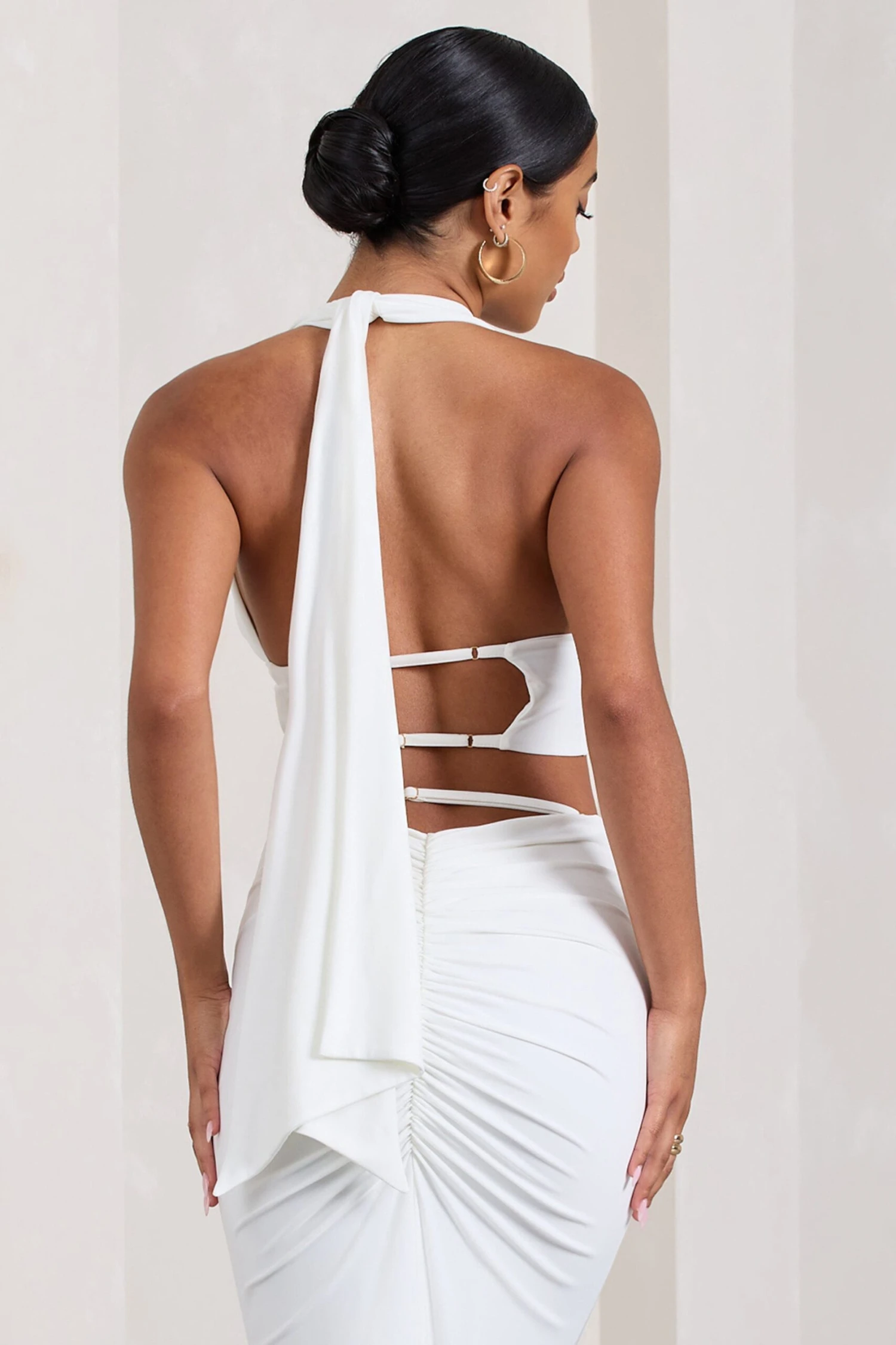 Amp Up | White Plunging Halter-Neck Crop Top - Image 2