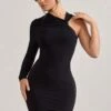 Fusion | Black Asymmetric Twisted Bodycon Mini Dress
