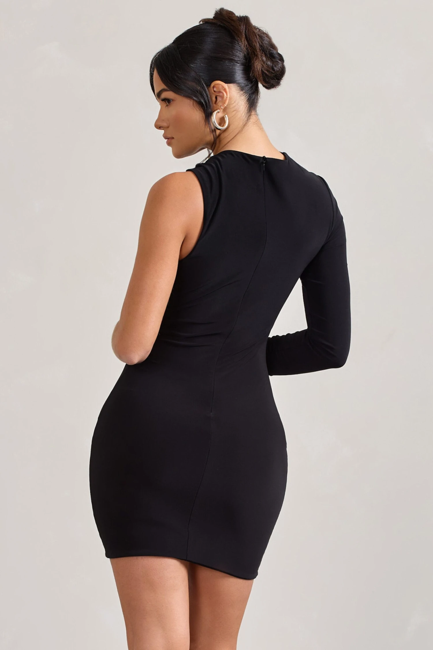 Fusion | Black Asymmetric Twisted Bodycon Mini Dress - Image 2