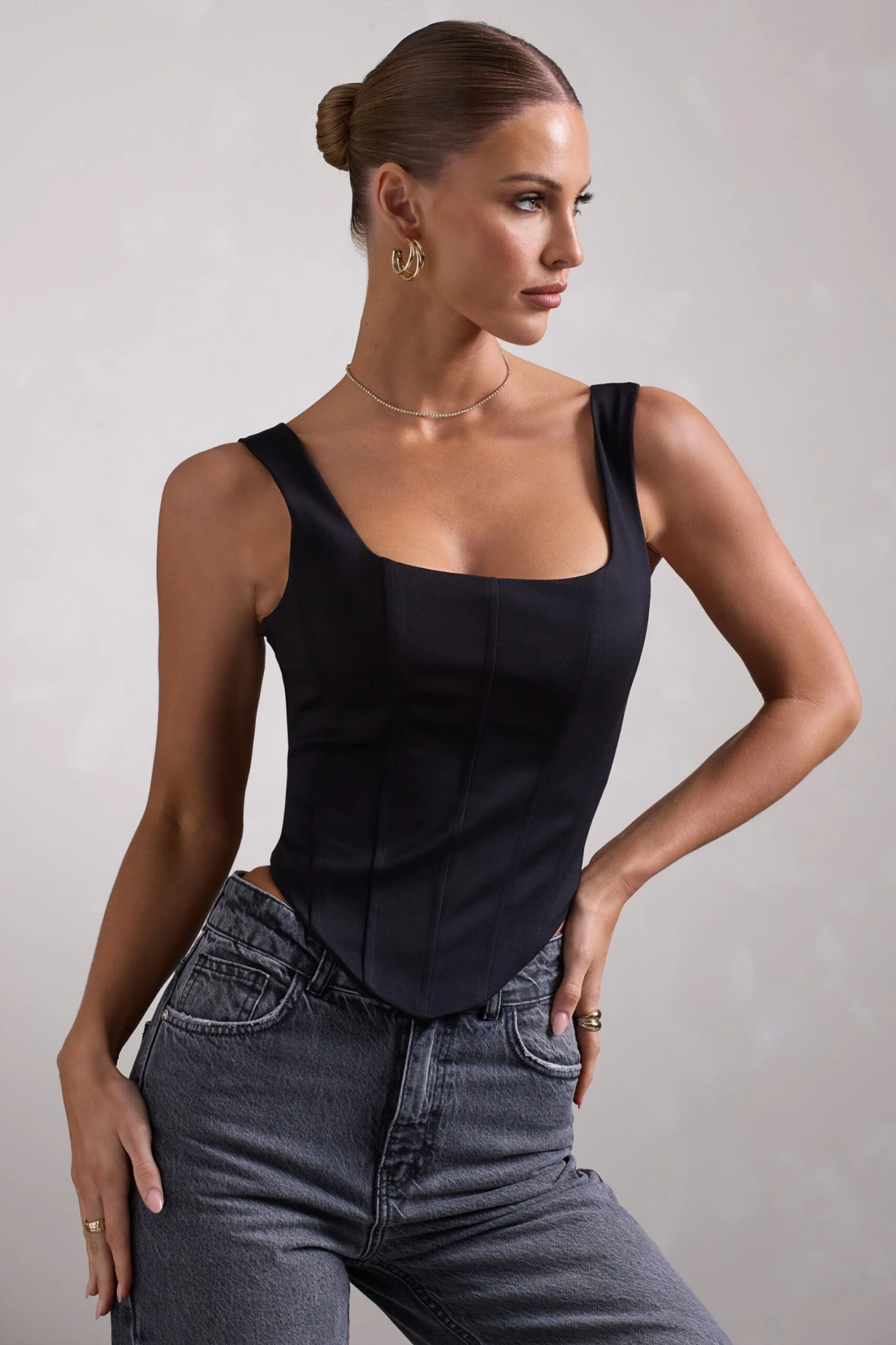 Yolanda | Black Strappy Corset Top