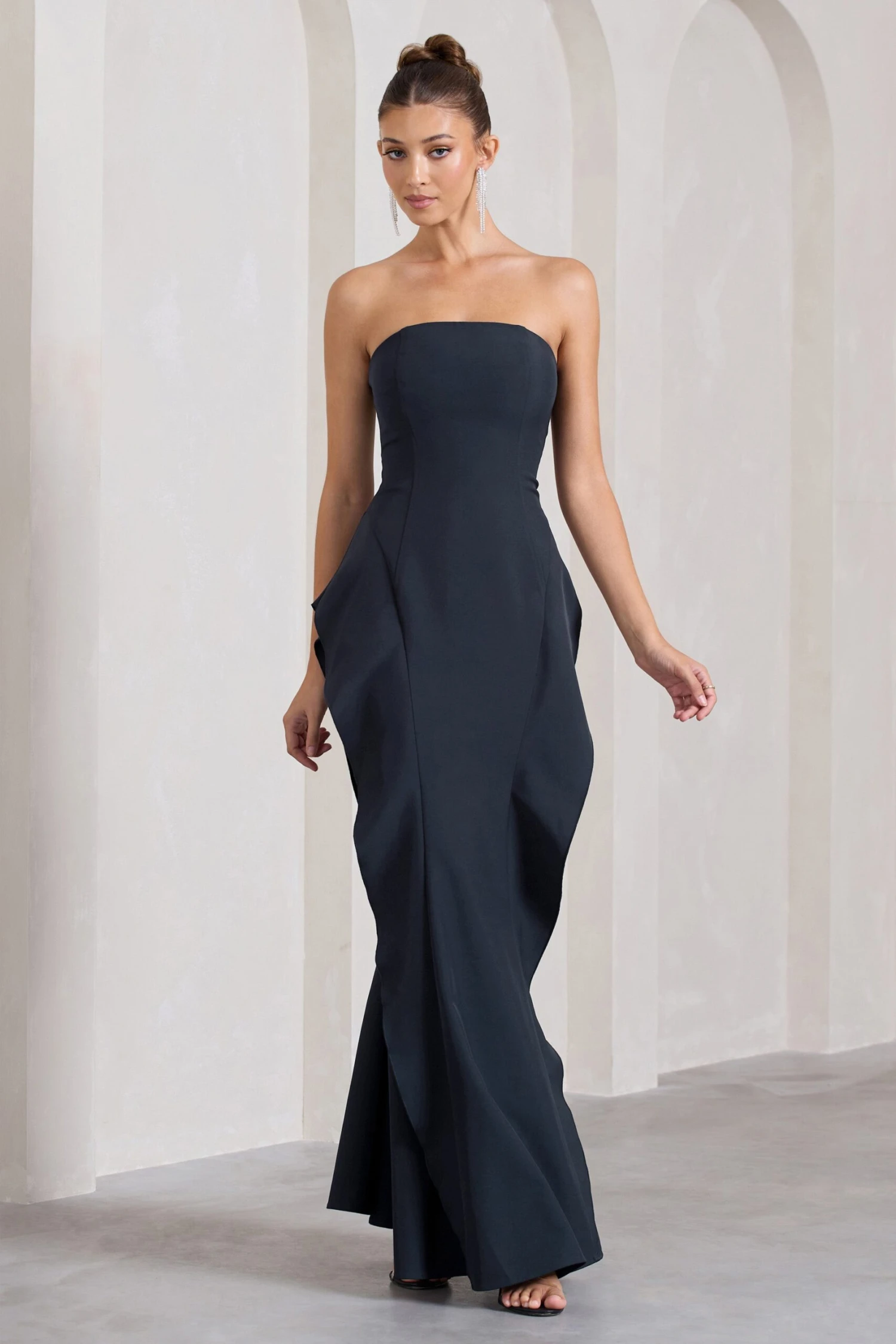 The Real Thing | Navy Strapless Draped Fishtail Maxi Dress - Image 4
