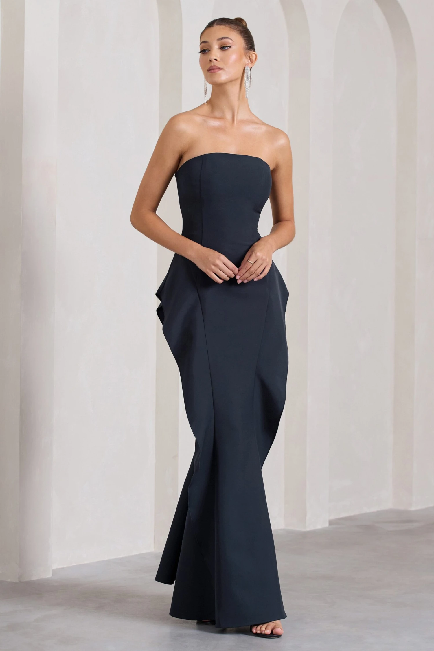 The Real Thing | Navy Strapless Draped Fishtail Maxi Dress - Image 5