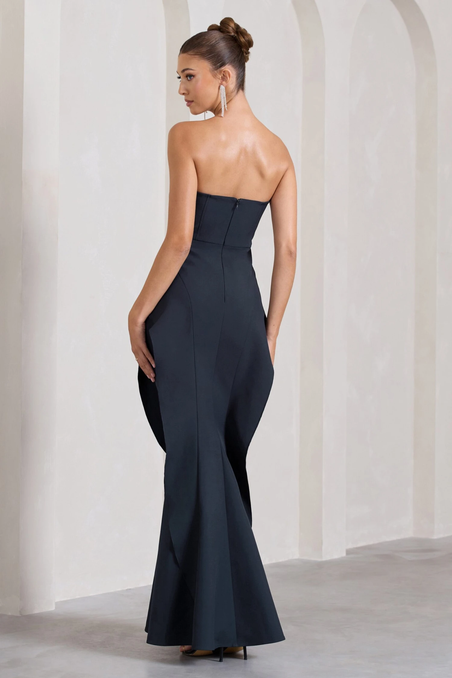 The Real Thing | Navy Strapless Draped Fishtail Maxi Dress - Image 2